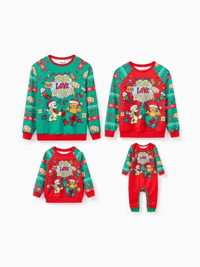 Garfield Family matching 1pc Christmas Food Pattern Colorblock Long-sleeve Sweatshirt/Jumpsuit 
