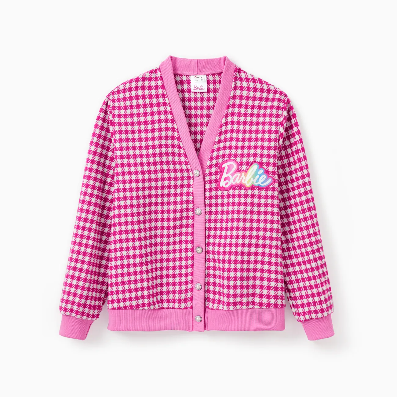 Barbie Clothing Mommy And Me 1pc Logo Print Houndstooth Pearl Button Knitted Coat