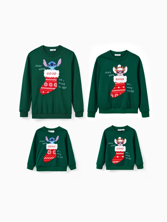 Disney Stitch Family matching Christmas Santa Socks Embroidered Sweatshirt 