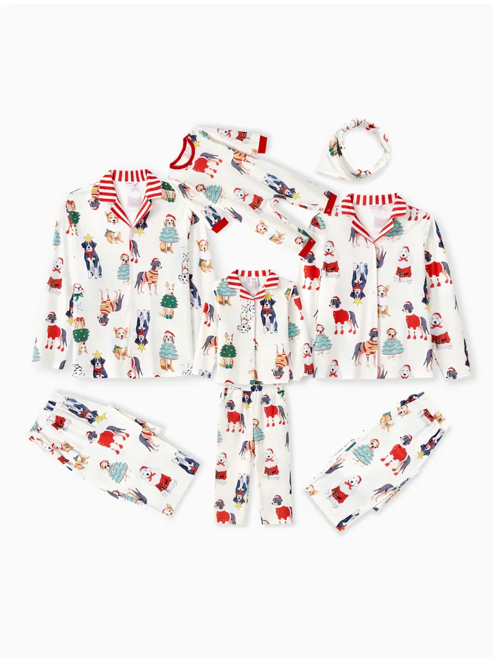 Christmas Pajamas Family Matching Cute Xmas Dog Collared Pajamas Sets