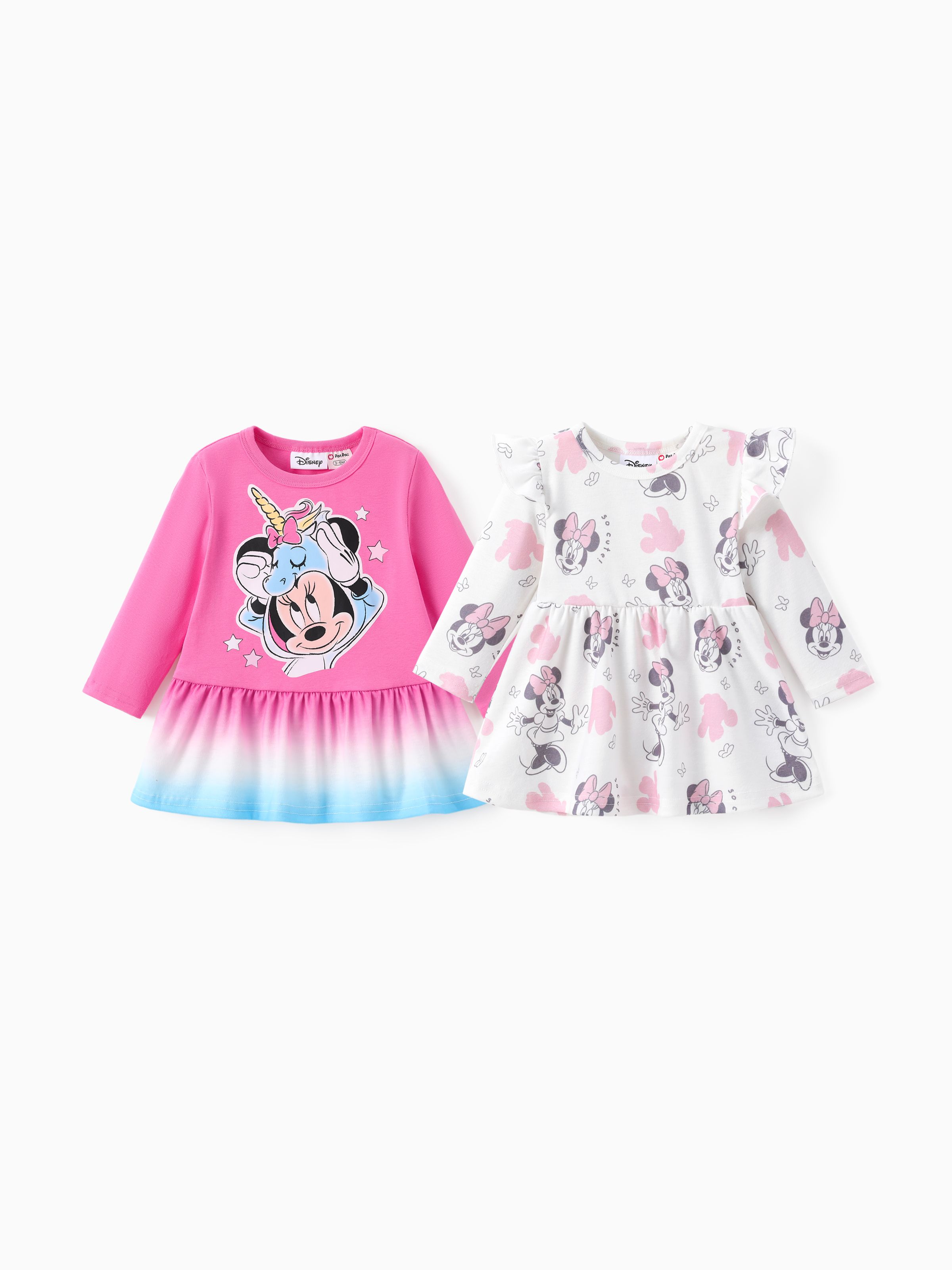 

Disney Mickey and Friends Baby/Toddler Girl 2-Pack Minnie Mouse Cotton Unicorn Gradient Dress And Naia™ Flutter sleeves Dress Set