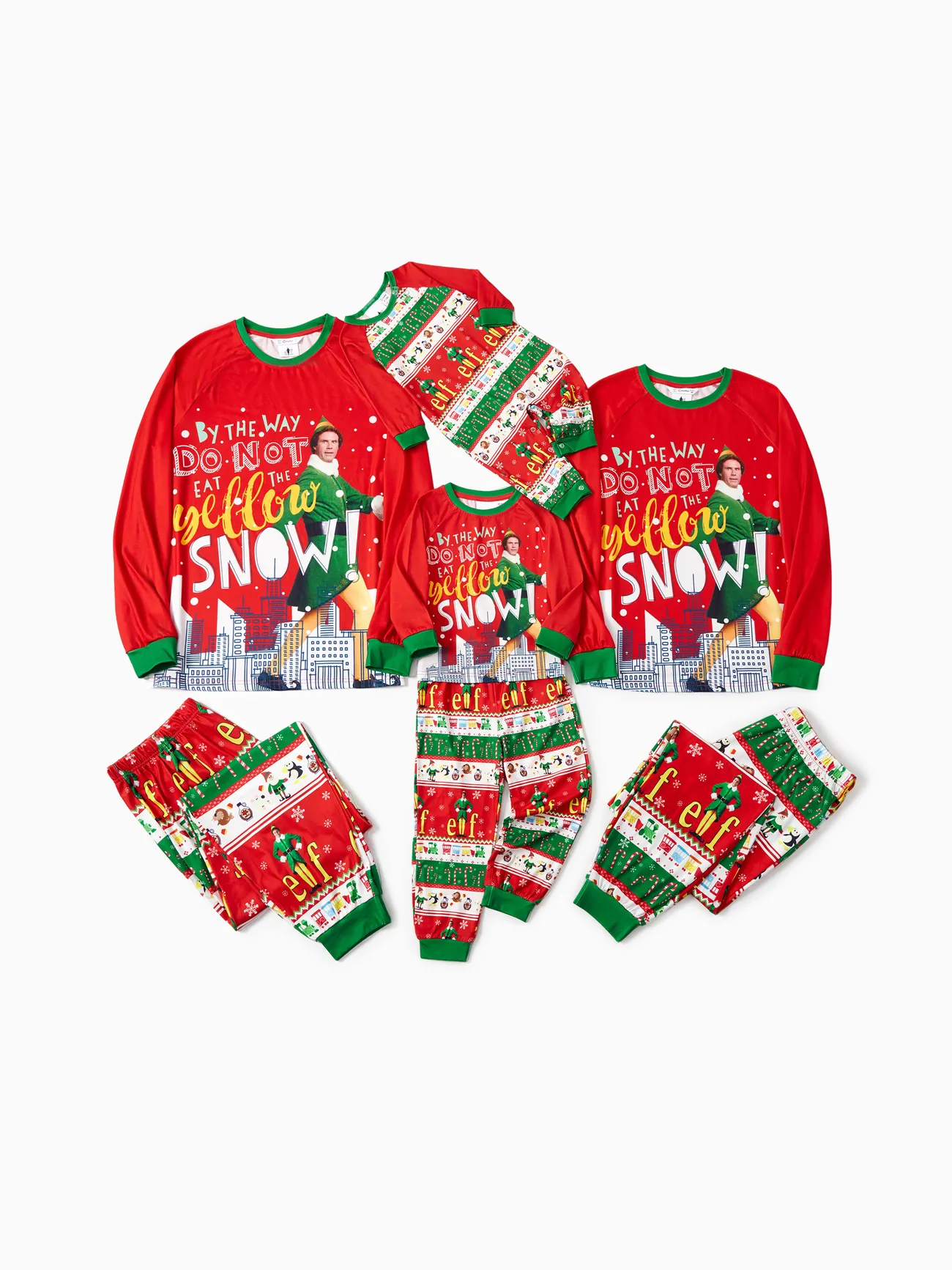 ELF Family matching Christmas Pattern Long-sleeve Pajamas Set (Flame Resistant)