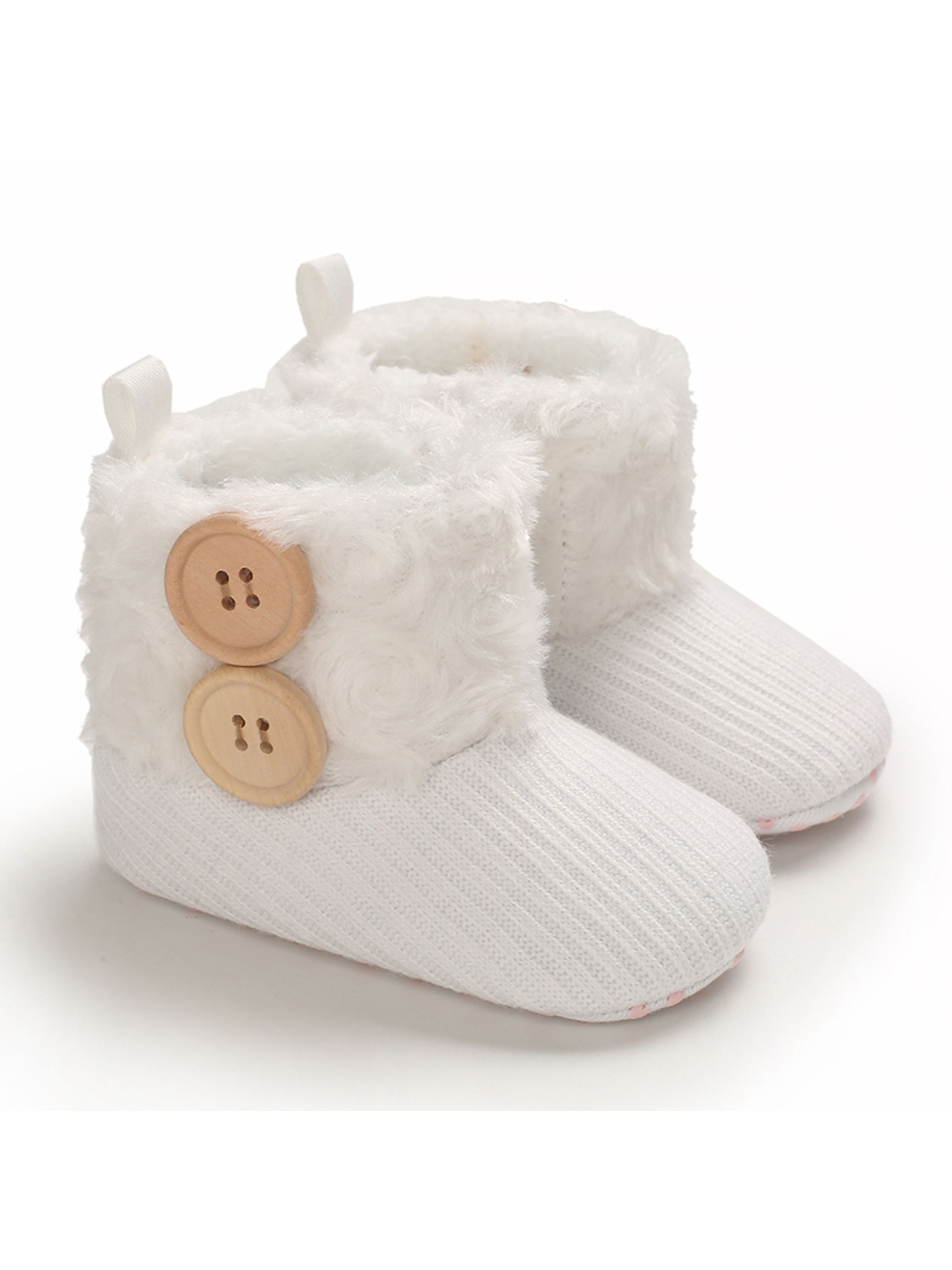 

Baby / Toddler Girl Solid Button Fluff Knitted Casual Fleece-lining Prewalker Shoes