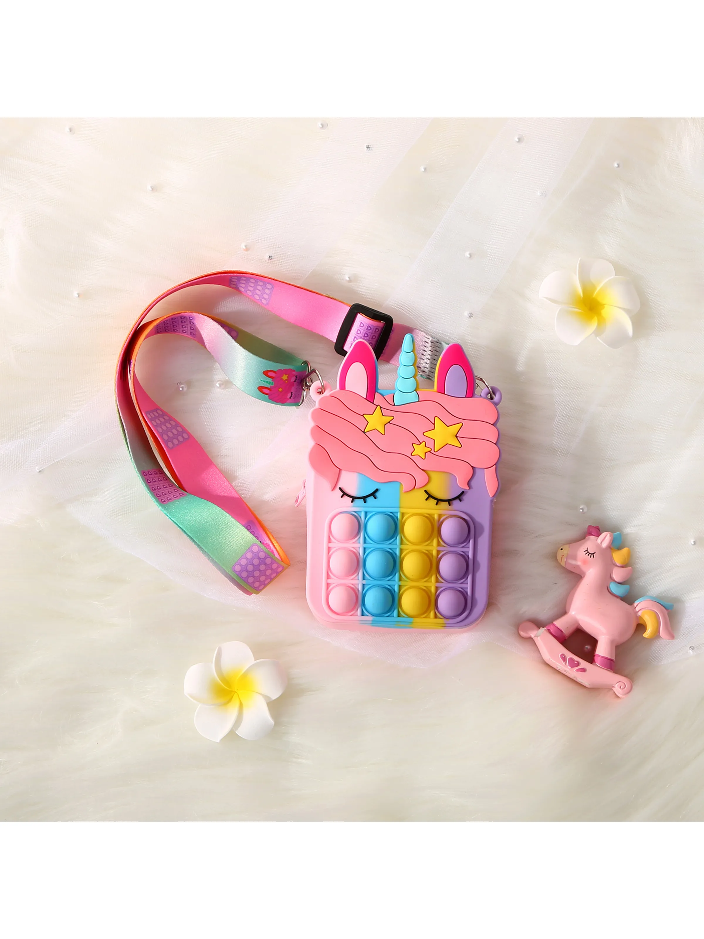 Toddler / Kid Cartoon Unicorn Silicone Coin Purse Crossbody Shoulder Bag for Girls