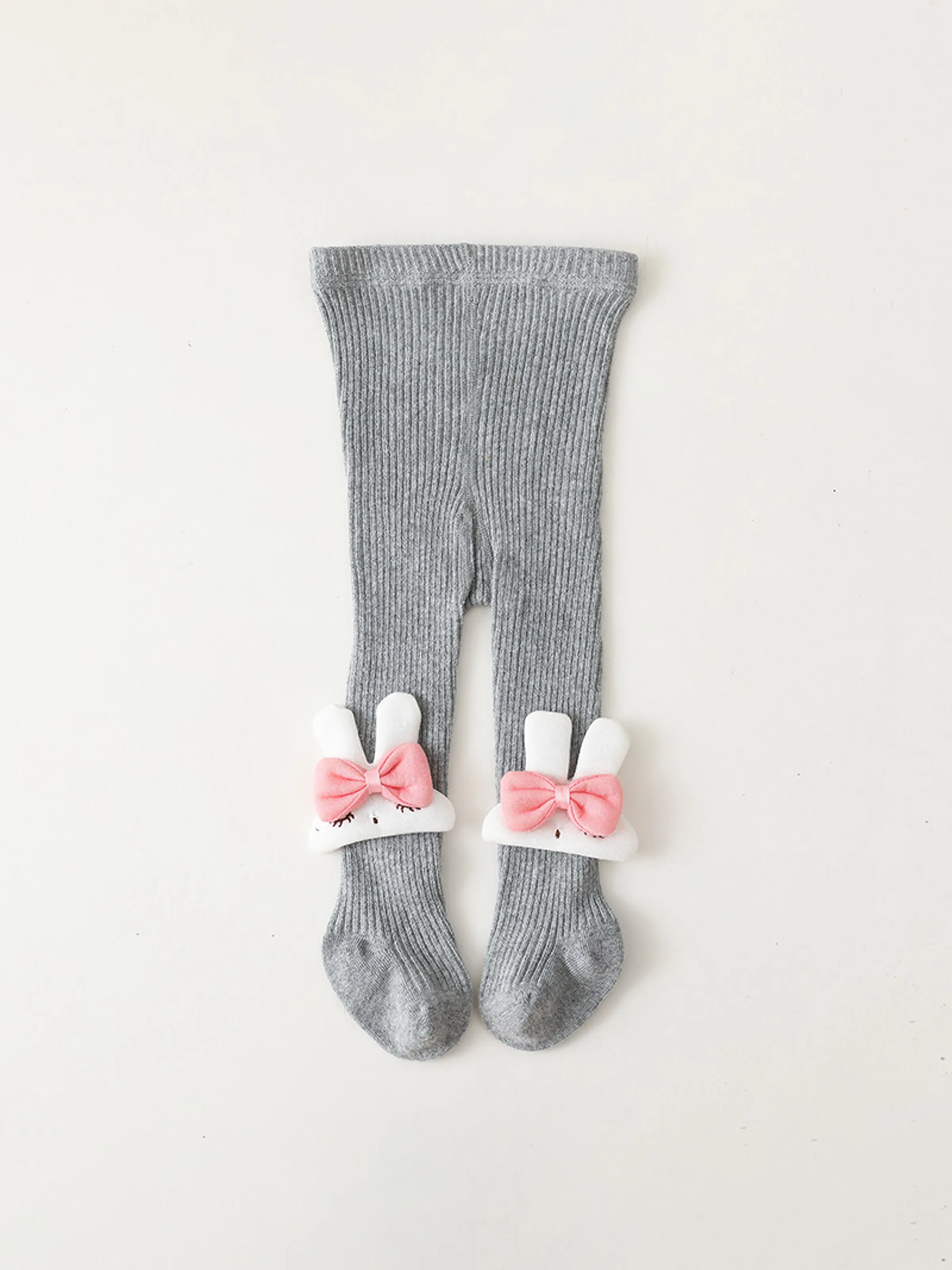 Baby / Kleinkind / Kind Cartoon Kaninchen Dekor einfarbige Strumpfhose Strumpfhose Strumpfhose hellgrau