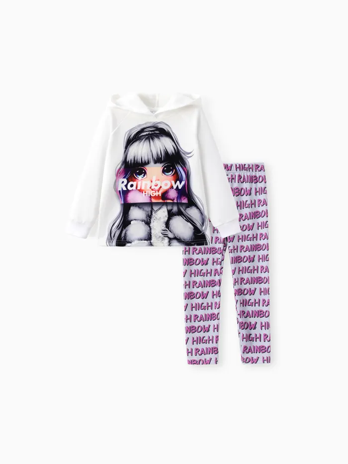 Rainbow High Toddler/Kid Girl 2pcs Felpe con cappuccio con motivo a lettera viola e set di leggings Naia™ 