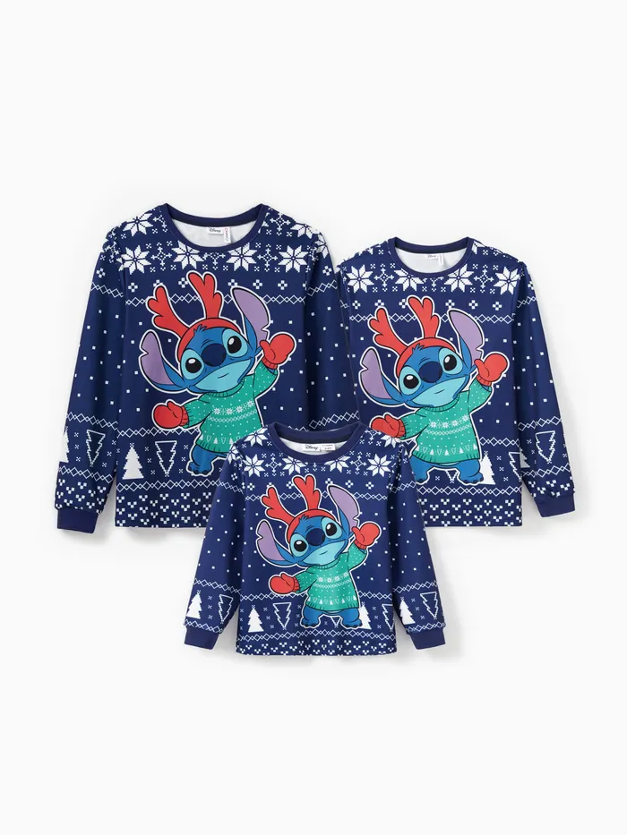 Disney Stitch Family matching Christmas Character Snowflake Pattern Long-sleeve Top 