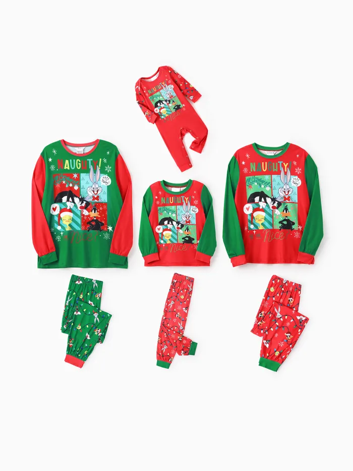 Juego de pijama Looney Tunes Family Matching Christmas Pattern Colorblock (resistente a las llamas)