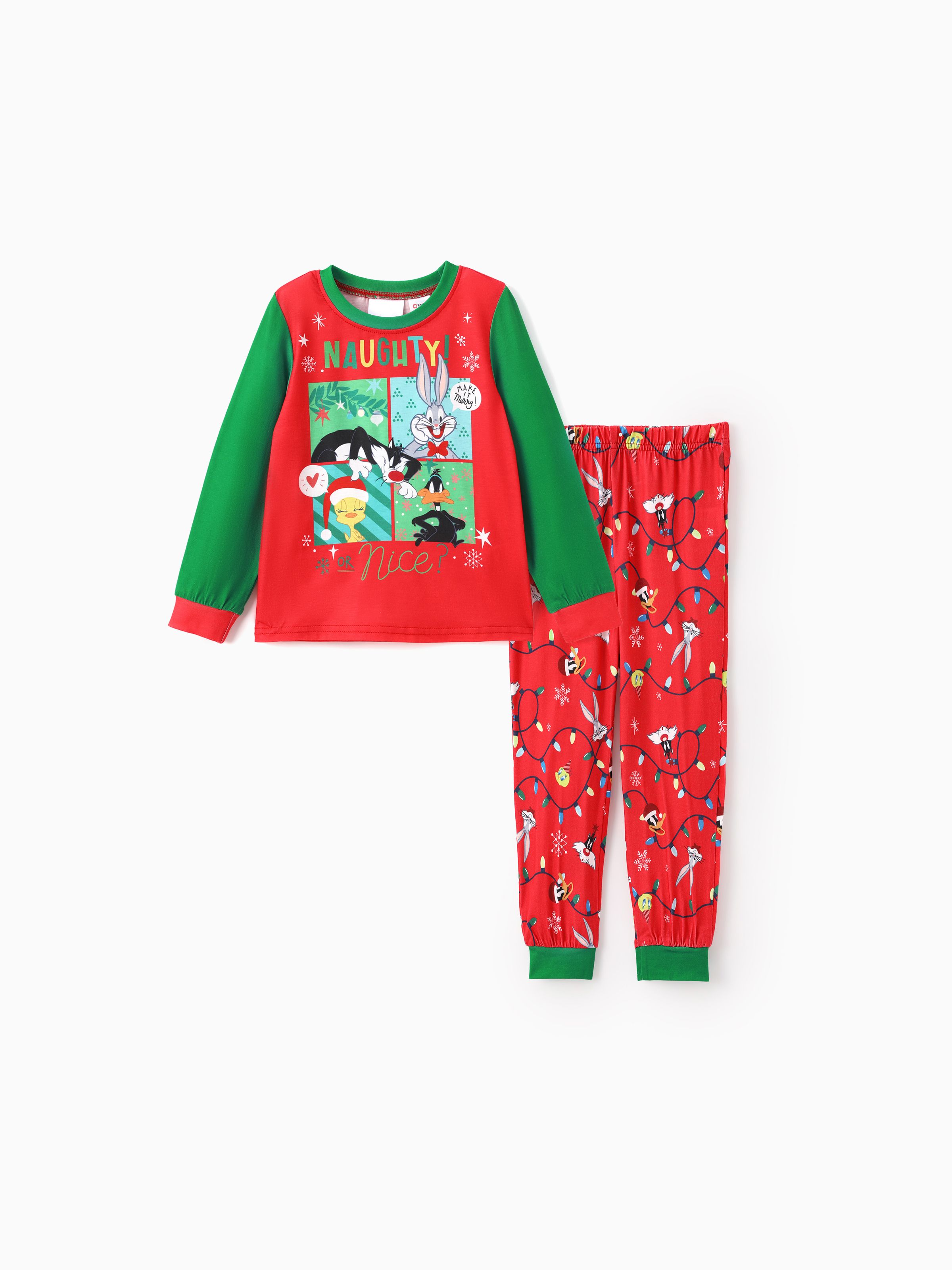 

Looney Tunes Family matching Christmas Pattern Colorblock Pajama Set (Flame Resistant)