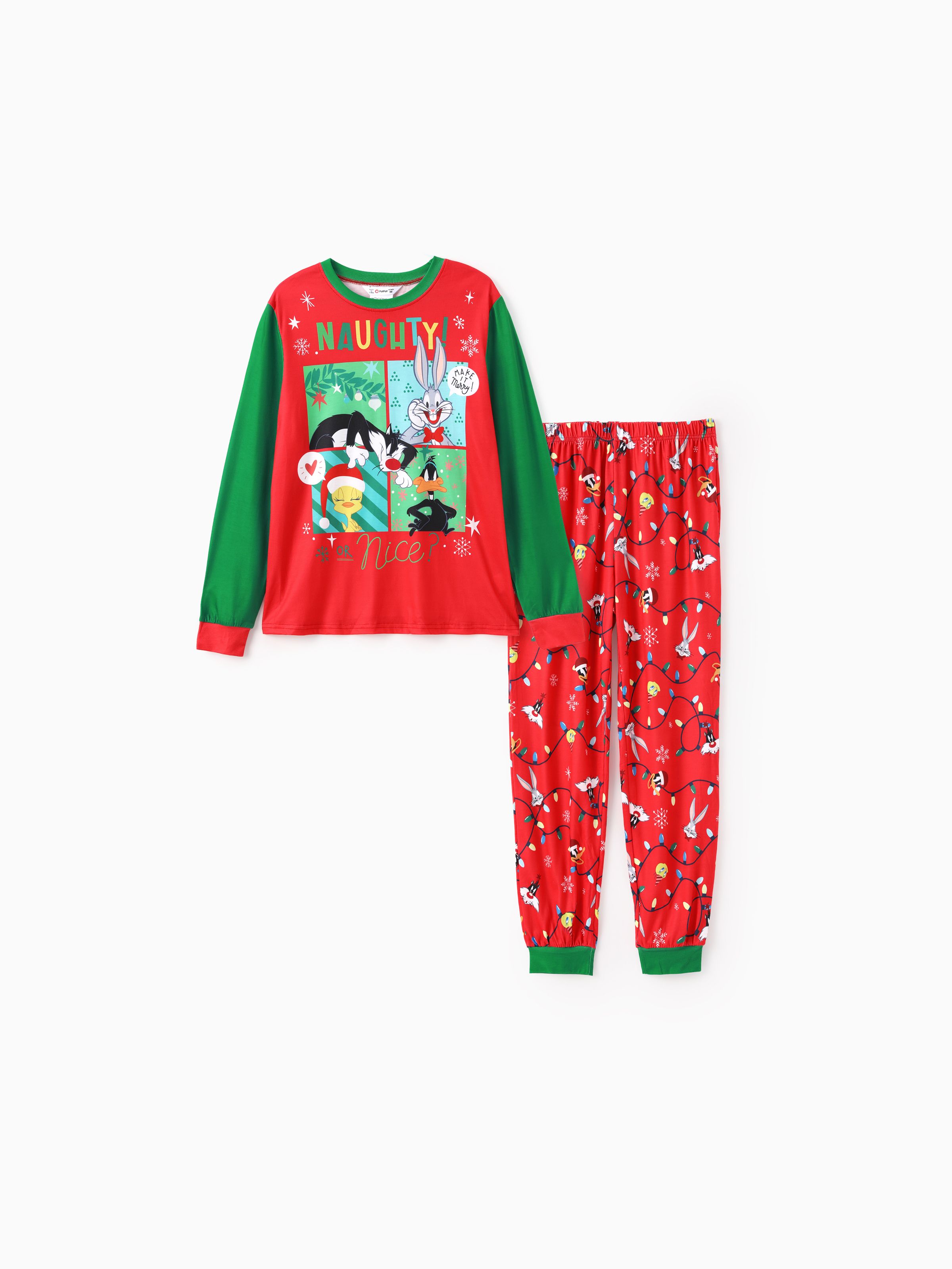 

Looney Tunes Family matching Christmas Pattern Colorblock Pajama Set (Flame Resistant)