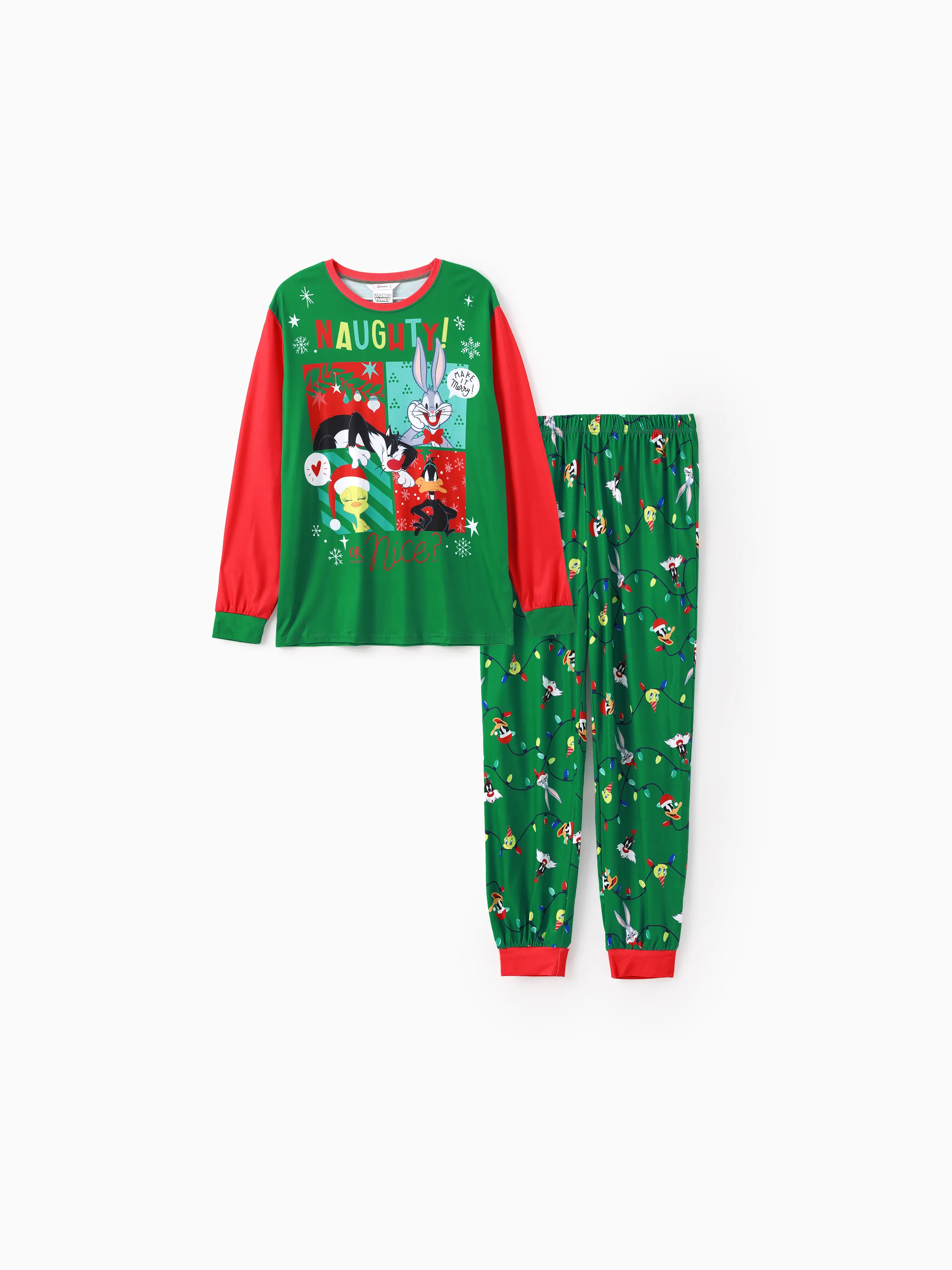 

Looney Tunes Family matching Christmas Pattern Colorblock Pajama Set (Flame Resistant)