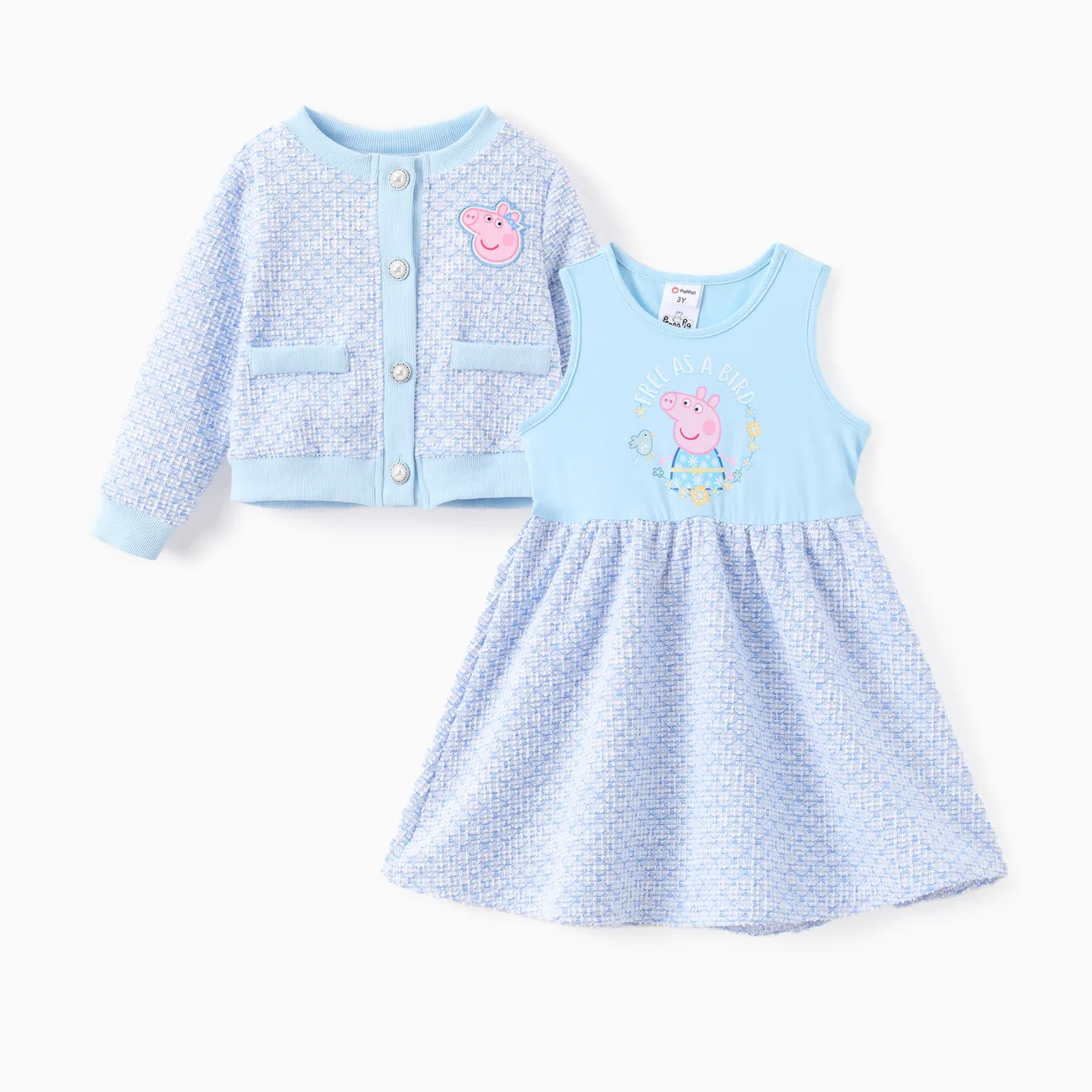 Peppa Pig Toddler Girl 2pcs Tweed Jacket with Cotton Dress Set