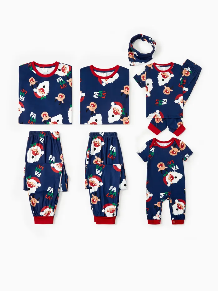 Christmas Family Matching Allover Santa and Reindeer Pattern Pajamas Sets