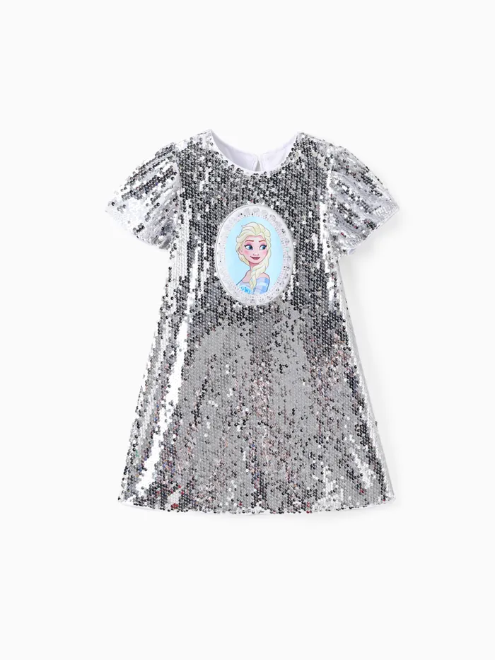 Disney Frozen Toddler Girl 1pc Elsa Vestido de lentejuelas con mangas con volantes 