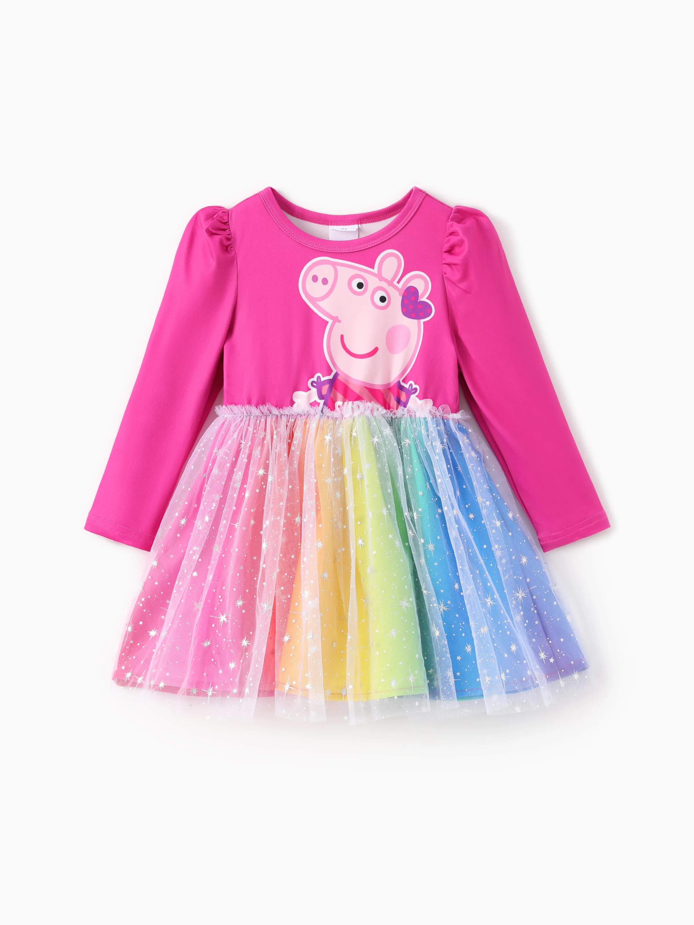 

Peppa Pig Toddler Girl 1pc Character Pattern Long-sleeve Gradient/3D Floral Mesh Dress