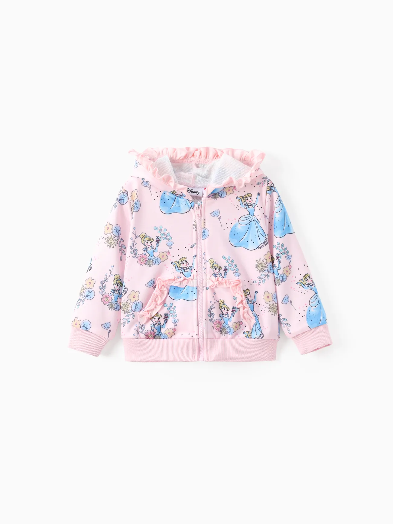 

Disney Princess Baby/Toddler Girl 1pc Cindere/Ariel/Bella Princess Floral Pattern Ruffled Hooded Jacket