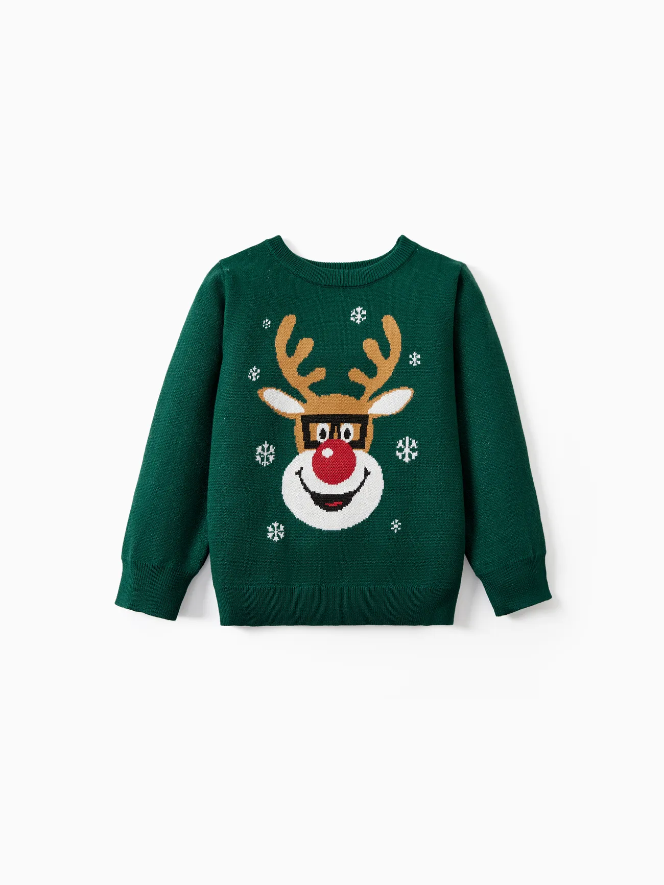 

Green Christmas Sweater Matching Outfits Reindeer in Glasses Graphic Long Sleeves