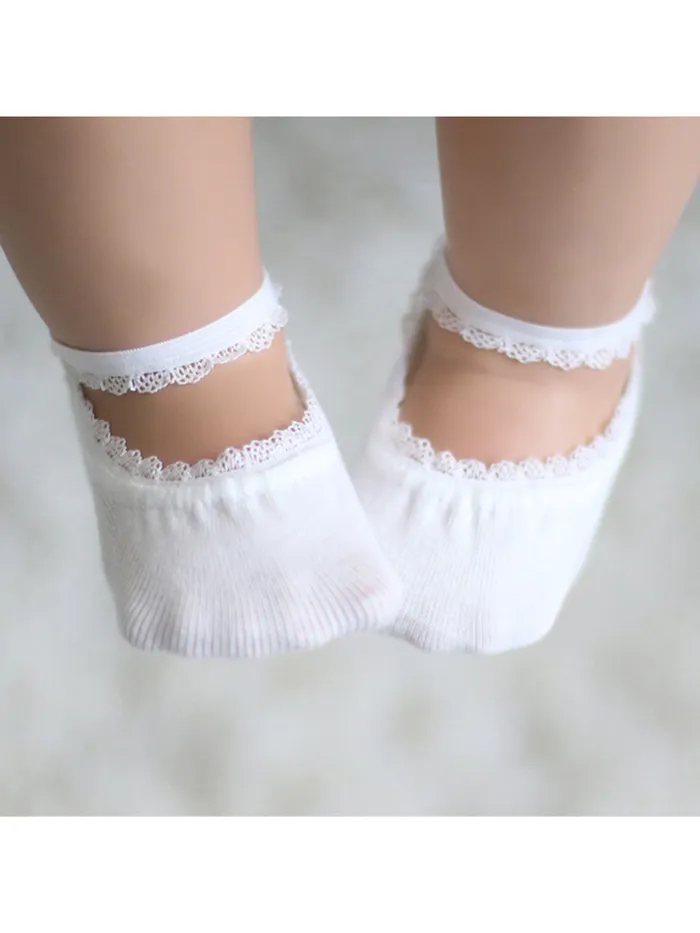 Bebé / niño pequeño con estilo Encaje sólido Trim Calcetines