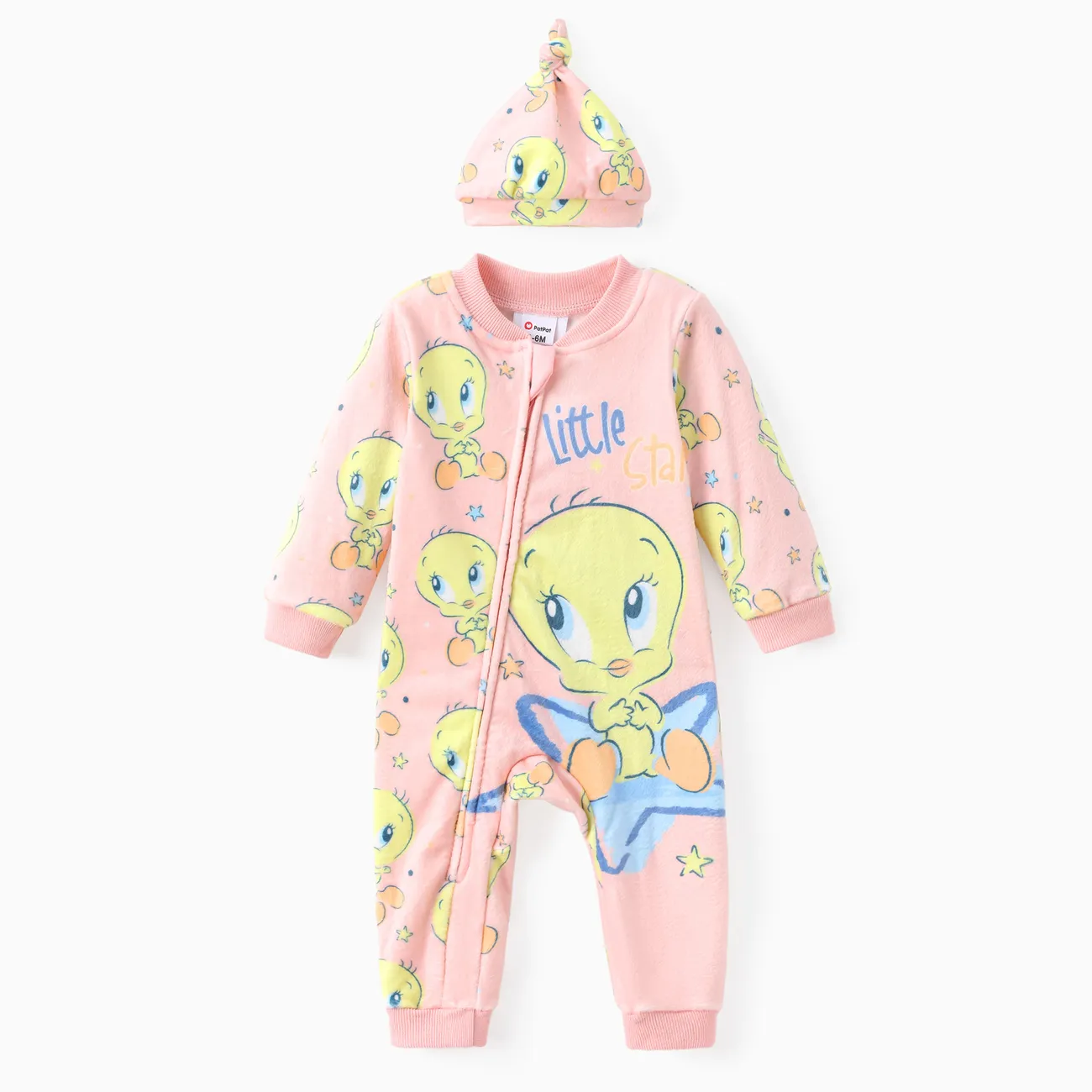 Looney Tunes Baby Boy/Girl 2pcs Character Pattern Fleece Long-sleeve Zipper Jumpsuit With Hat Set