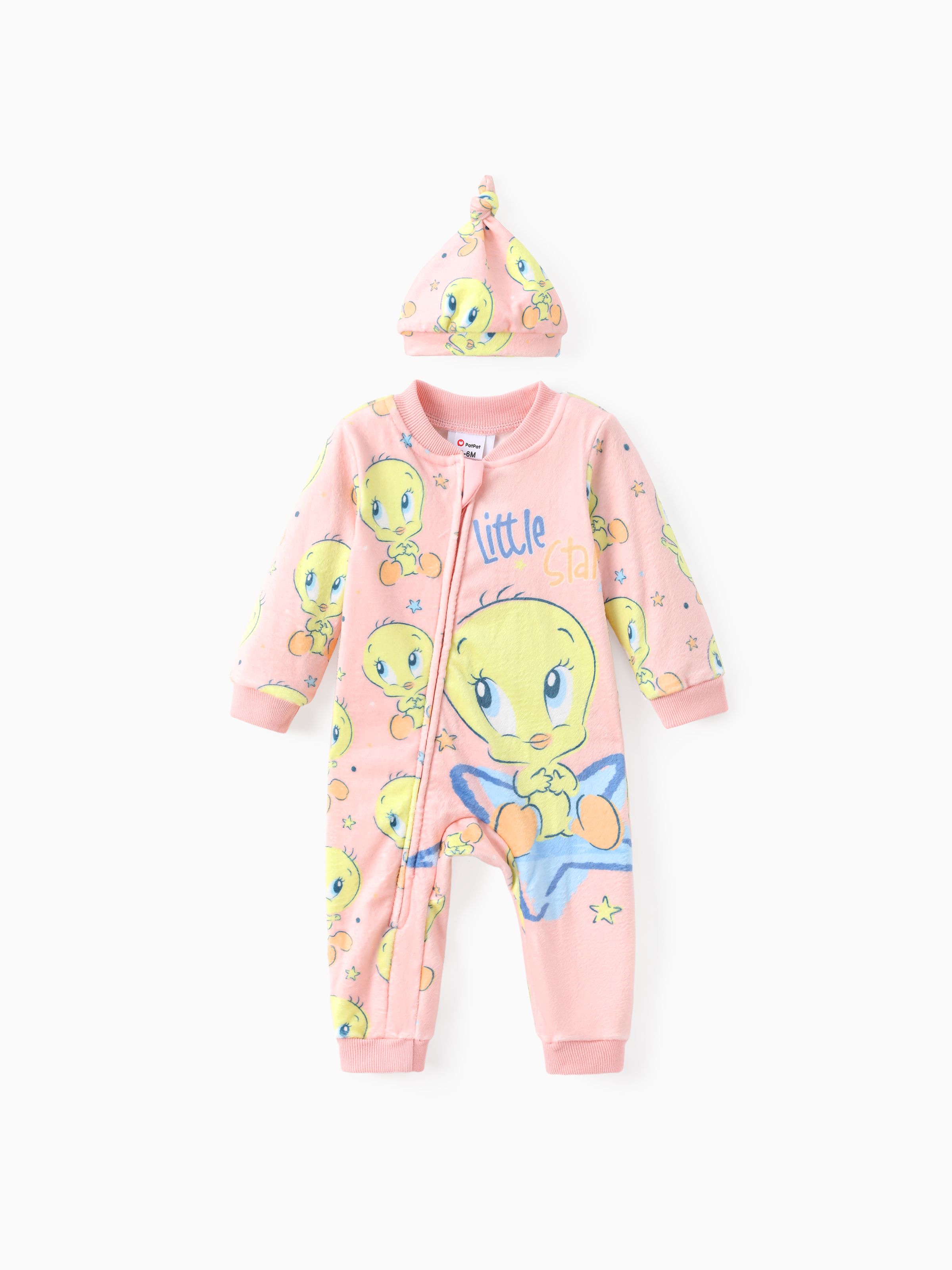 

Looney Tunes Baby Boy/Girl 2pcs Character Pattern Long-sleeve Zipper Jumpsuit With Hat Set