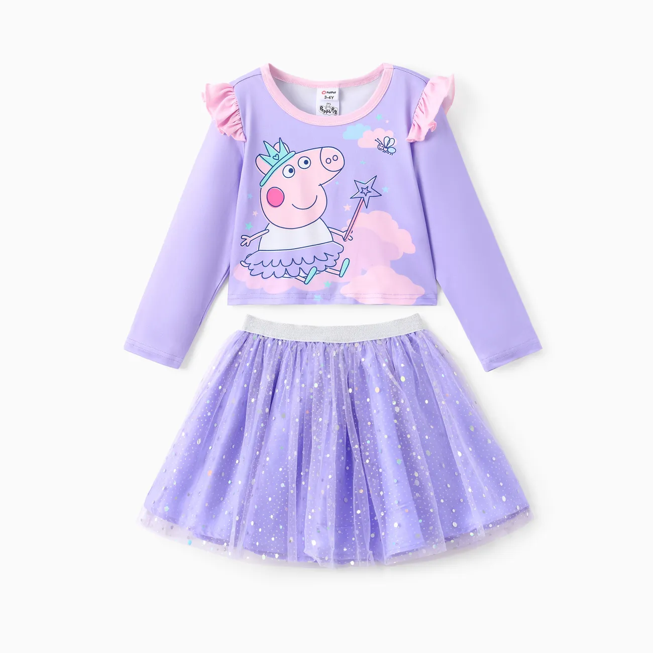 Peppa Pig Toddler Girl 2pcs Strawberry Donuts Flutter Long-sleeve T-shirt with Skirt Set