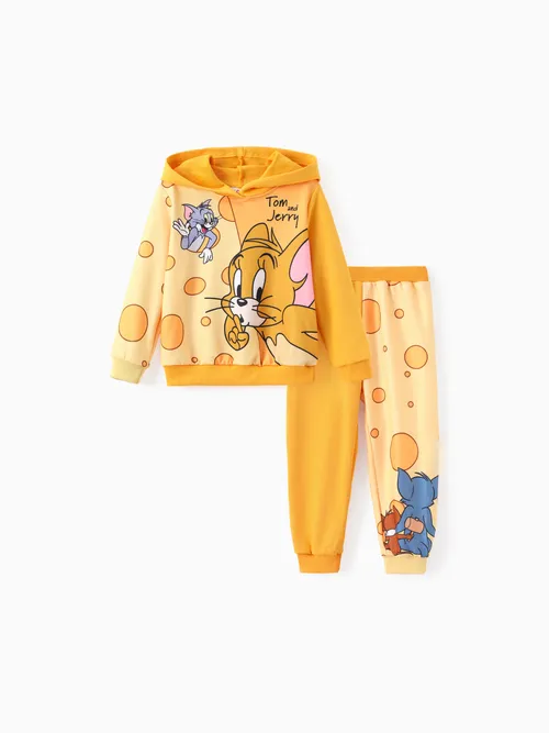 Tom et Jerry Tout-petit garçon 2pcs Colorblock Sweats à capuche à manches longues et pantalon ensemble 