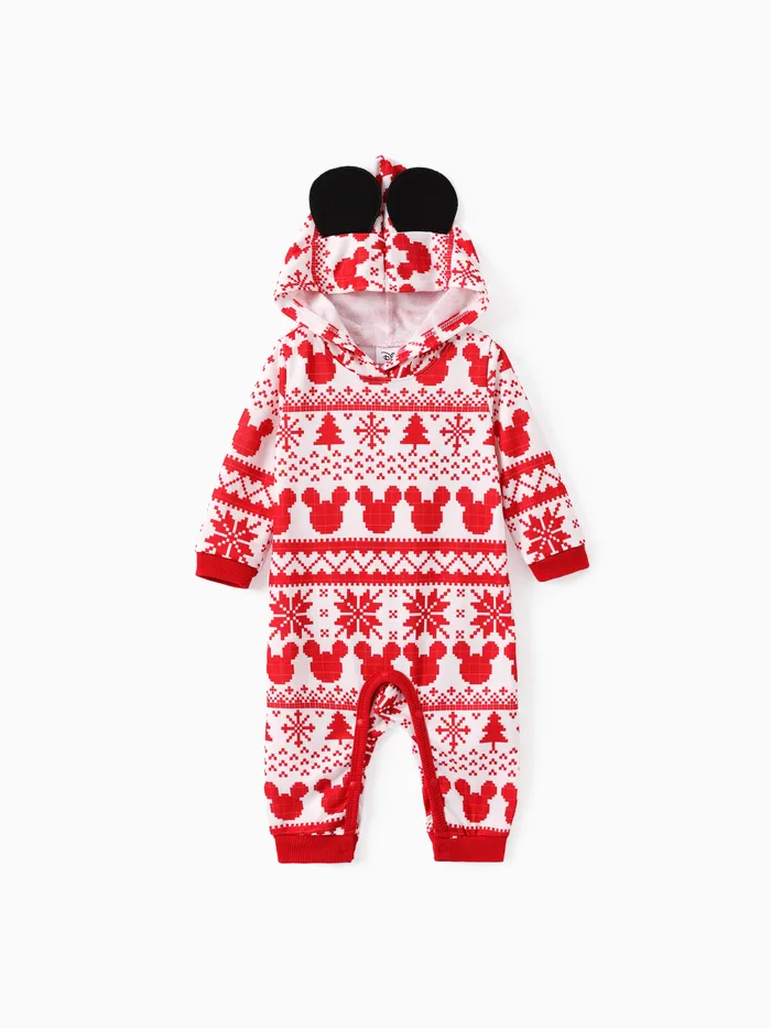 Disney Mickey and Friends Baby Unisex 1pc Christmas Pattern 3D Ear Hooded Jumpsuit 