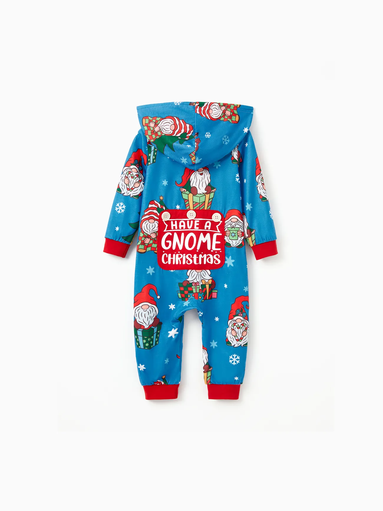 

Blue Christmas Pajamas Santa Pattern Zipper Hooded Onesies Matching Family Outfits