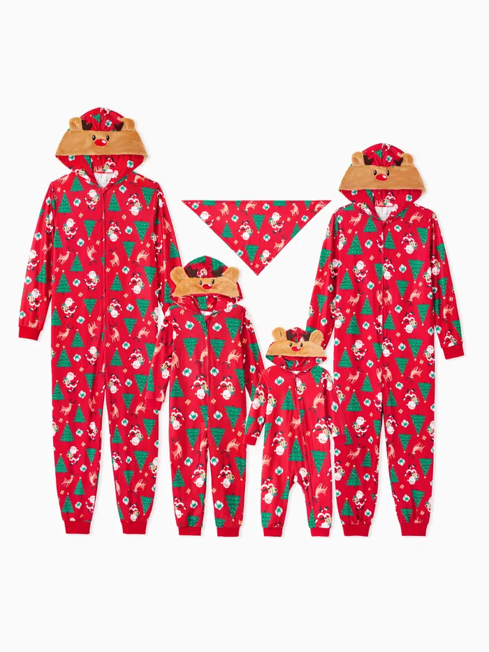 Christmas Family Pajamas Sets 3D Reindeer Hooded Allover Print Onesies 