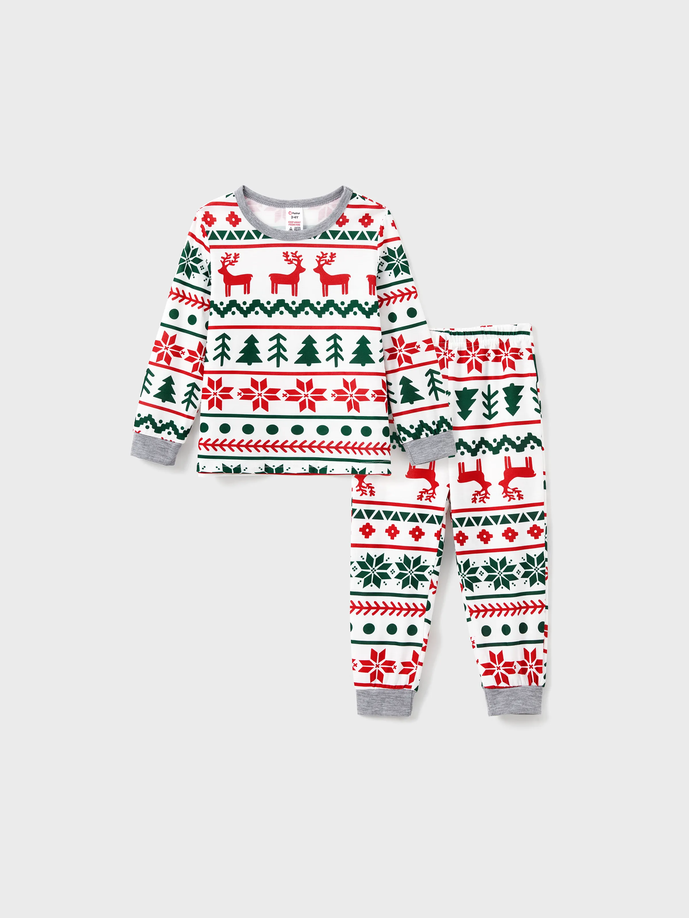 

Allover Christmas Print Long-sleeve Family Matching Pajamas Set(Flame Resistant)