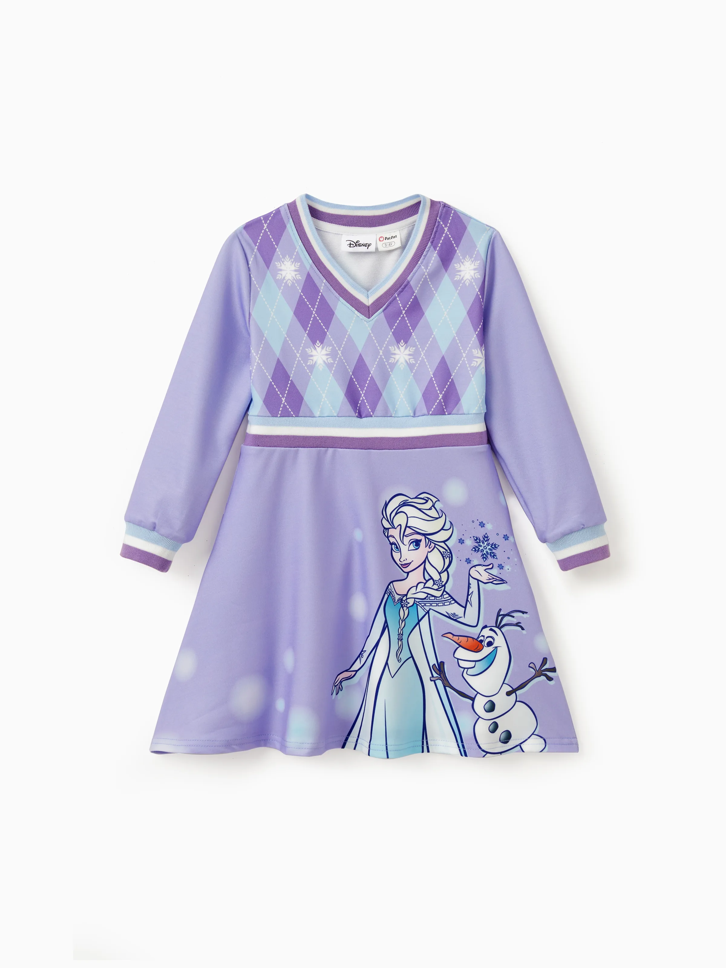 

Disney Frozen Mommy And Me 1pc Elsa & Olaf Snowflake Rhombus Pattern Long-sleeve Dress