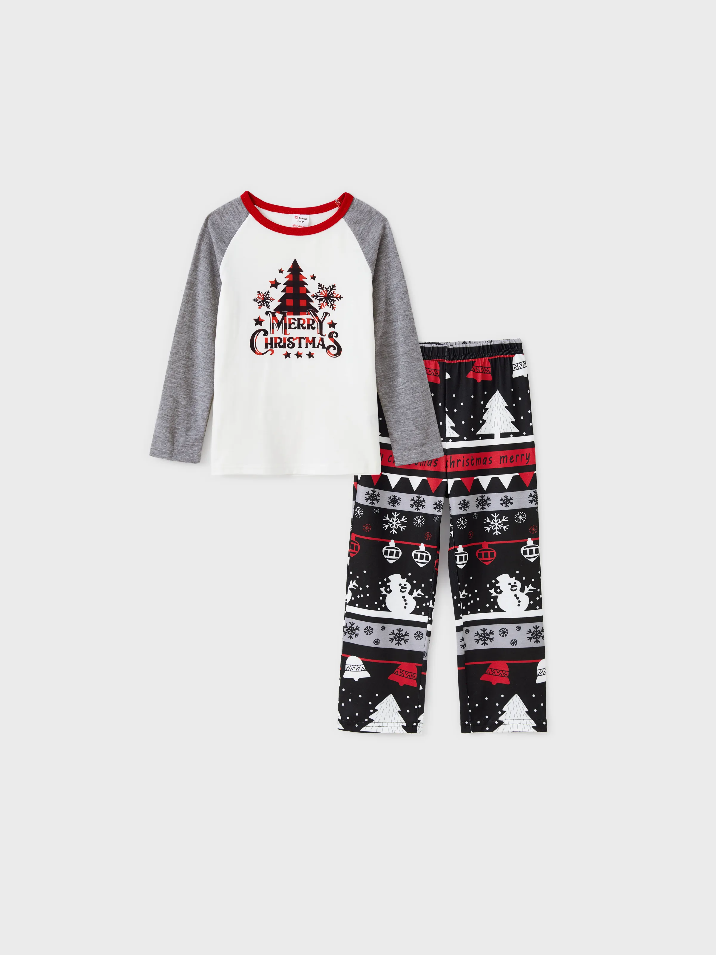 

Christmas Tree Snowflake and Letters Print Grey Family Matching Long-sleeve Pajamas Sets