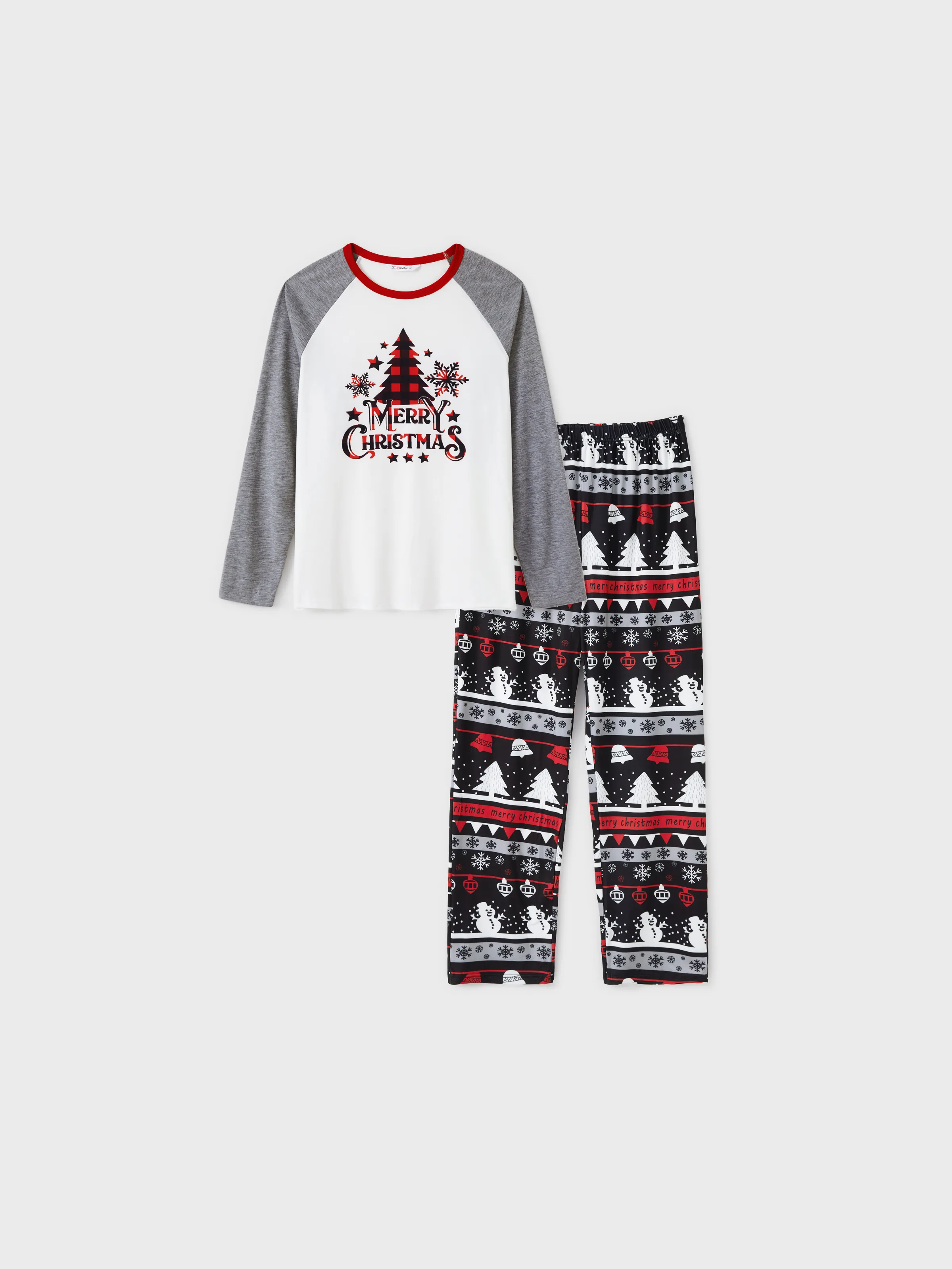 

Christmas Tree Snowflake and Letters Print Grey Family Matching Long-sleeve Pajamas Sets