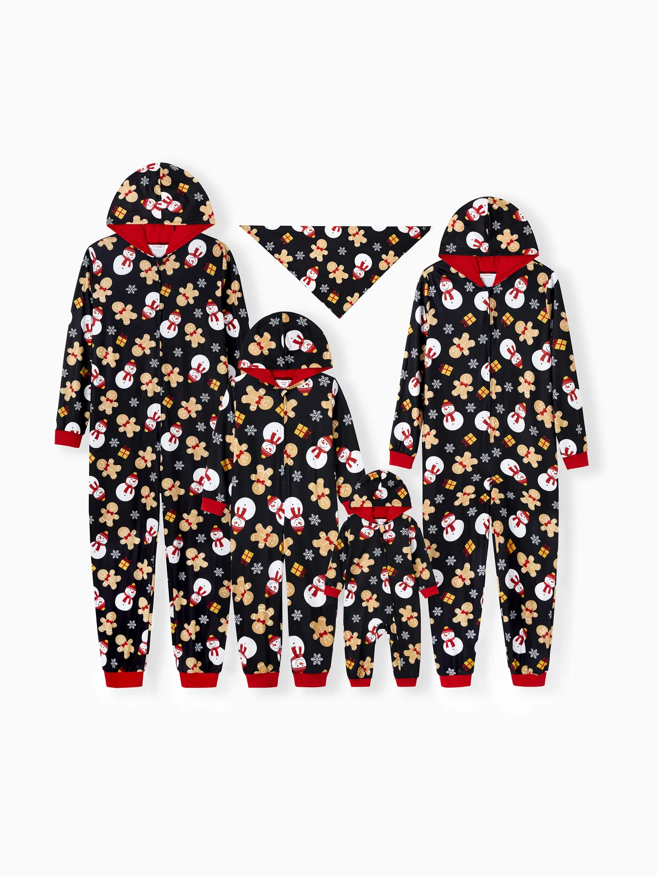 Christmas Onesie - Black Matching Family Pajamas Gingerbread and Snowman Pattern