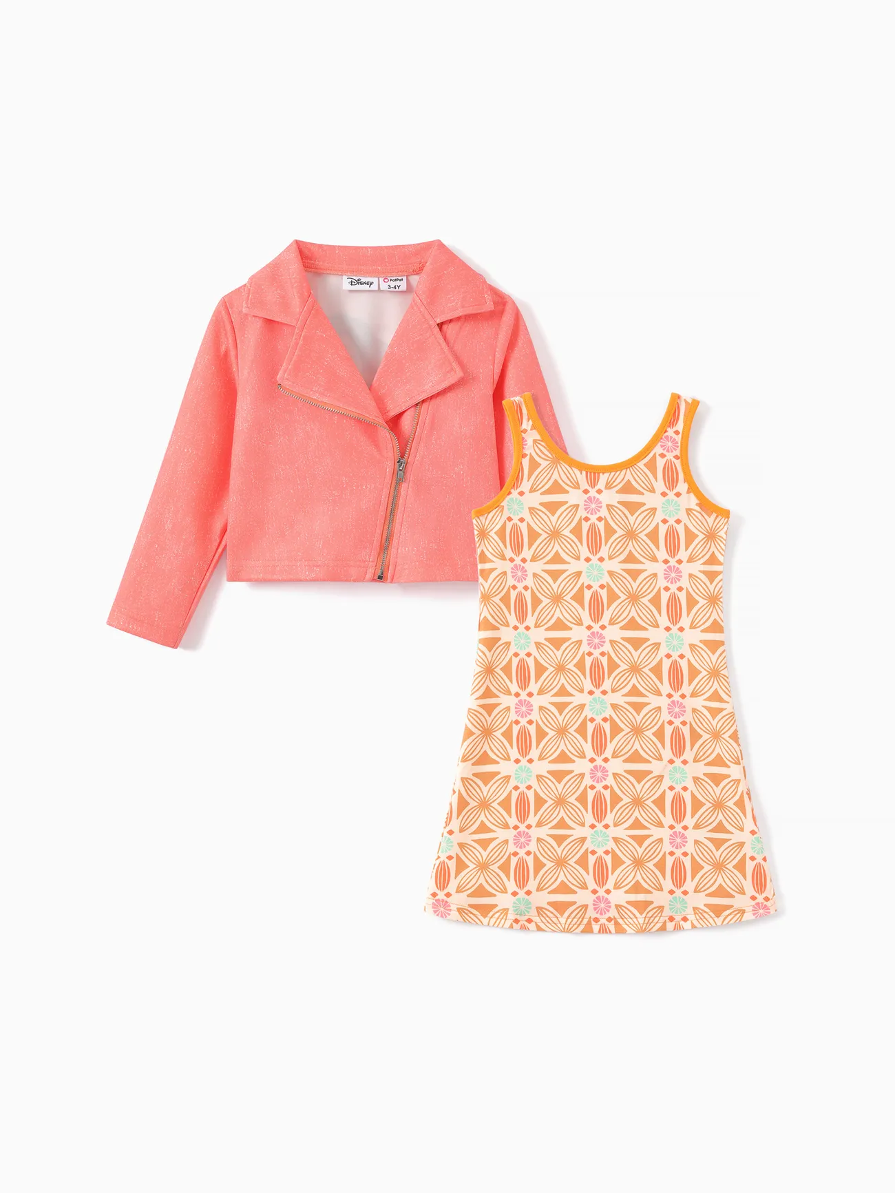 Orange - Disney Princess Toddler Girl Ariel/Moana 2pcs Motor Jacket with Tank Dress Set - image 2