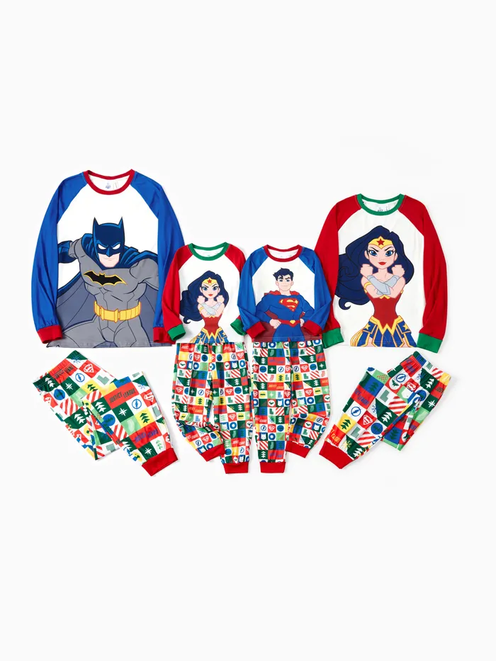 Justice League Family matching  2pcs Christmas Character Colorblock Pajamas Set (Flame Resistant)
