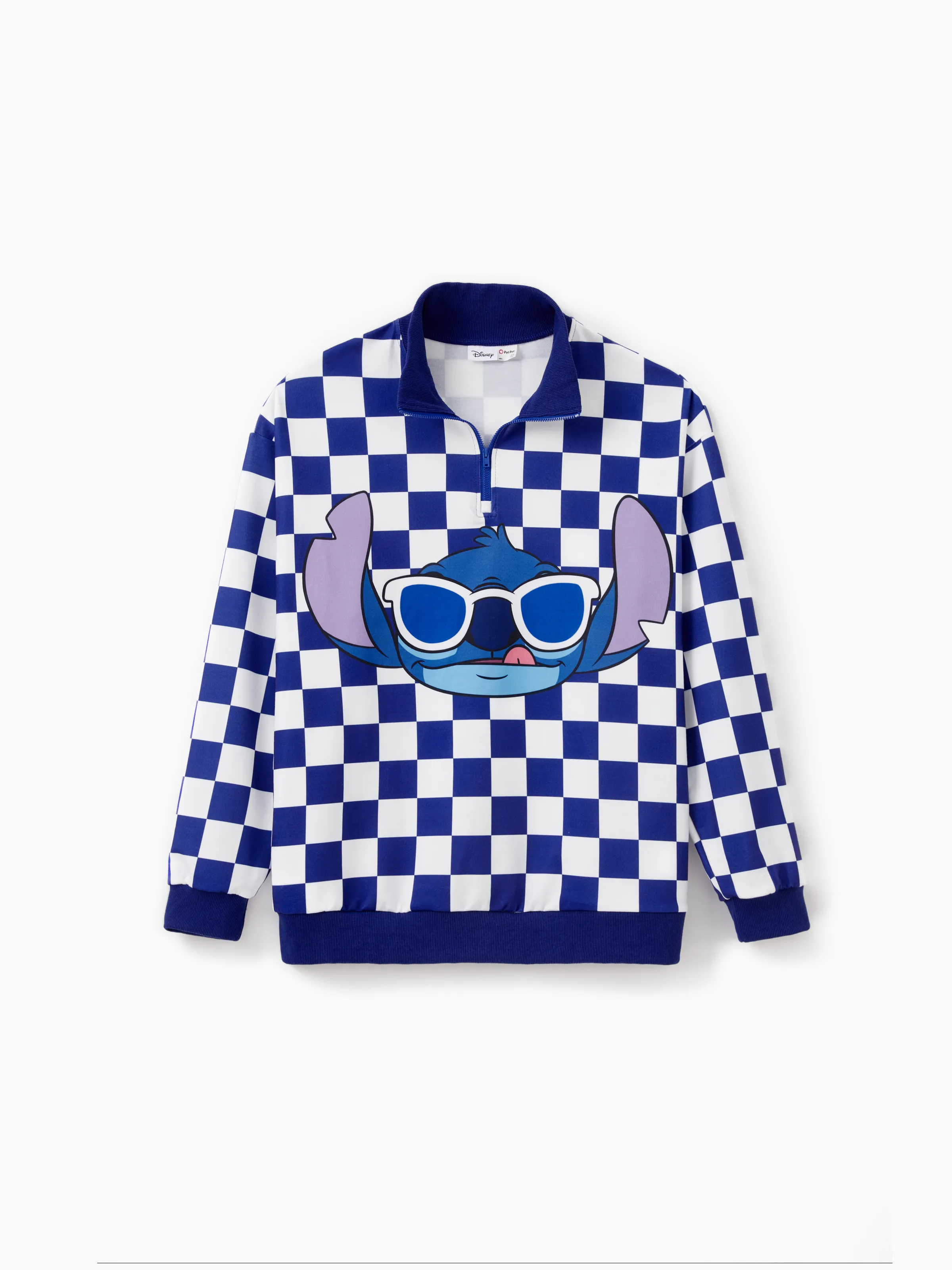 

Disney Stitch Family matching 1pc Checkered Plaid Zipper Lapel Collar Sweatshirt/Hooded Dress