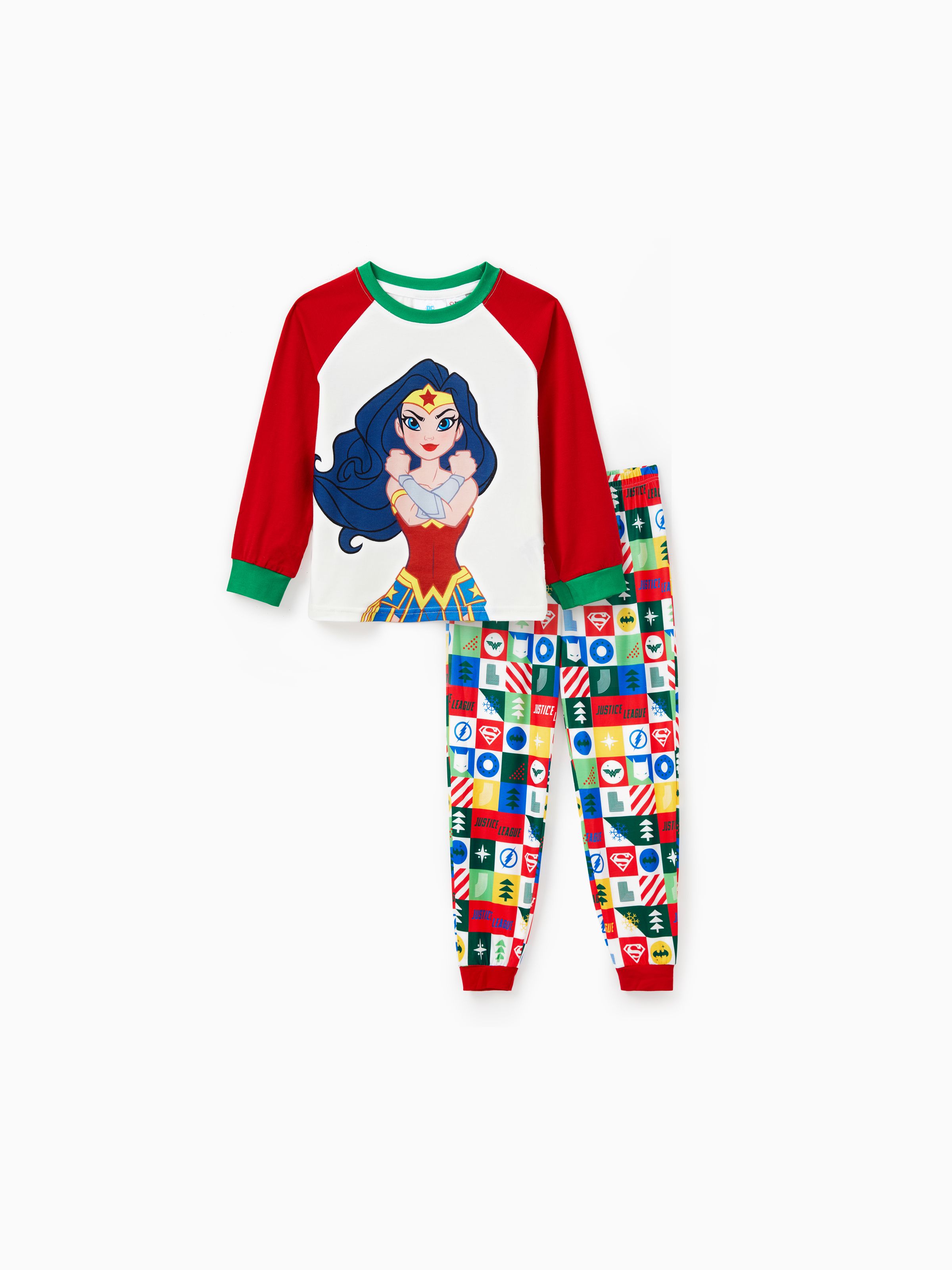 

Justice League Family matching 2pcs Christmas Character Colorblock Pajamas Set (Flame Resistant)