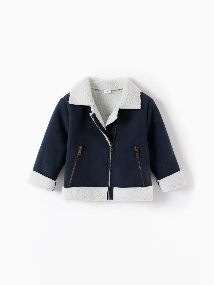 Toddler Girl/Boy Lapel Collar Zipper Fuzzy Berber Fleece Coat