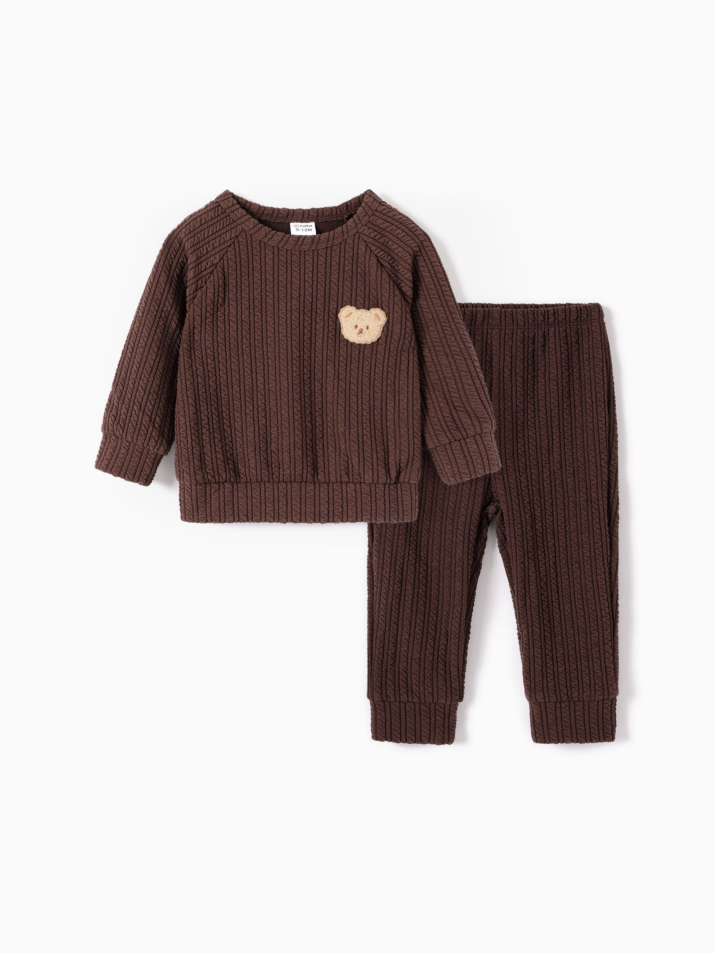 

2pcs Baby Girl/Boy Bear Embroidered Textured Top and Pants Set