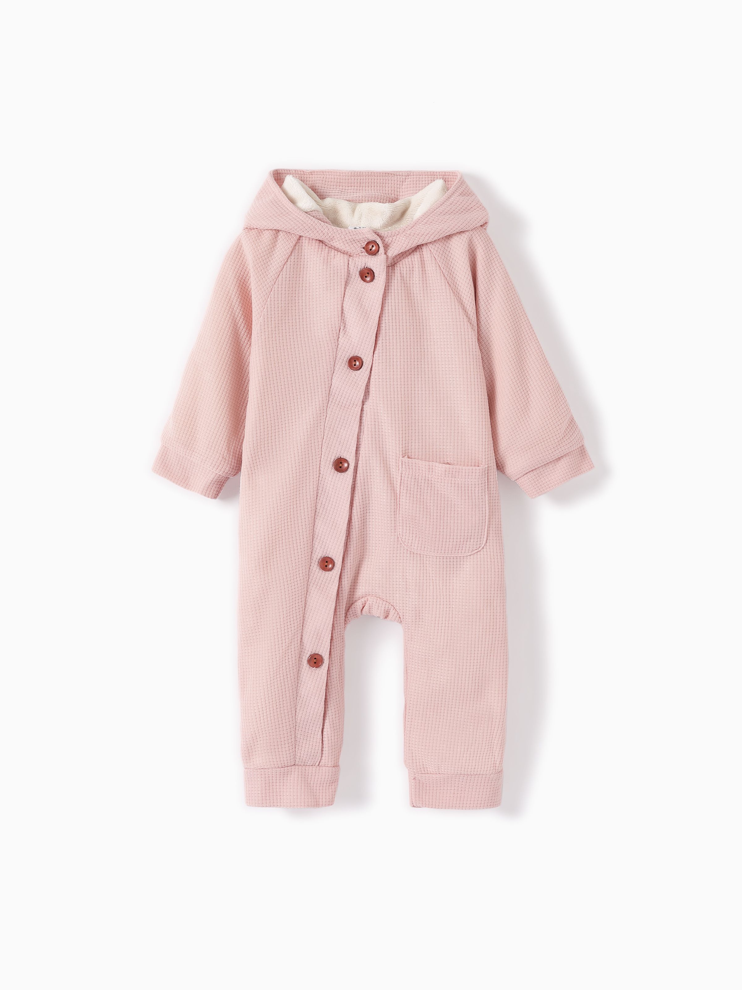 

Baby 95% Cotton Long-sleeve Thickened Fleece Lined Hooded Waffle Jumpsuit