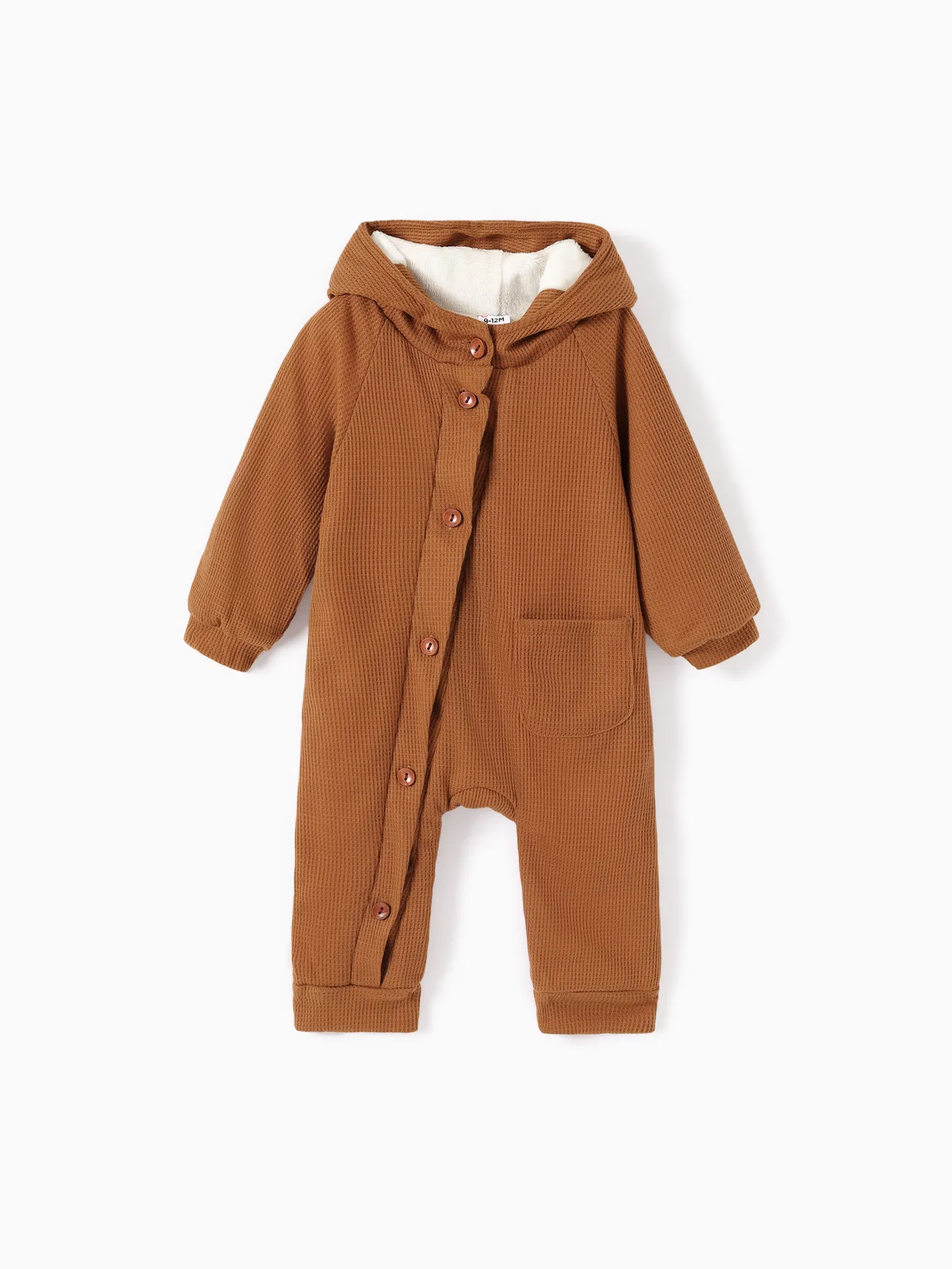 

Baby 95% Cotton Long-sleeve Thickened Fleece Lined Hooded Waffle Jumpsuit