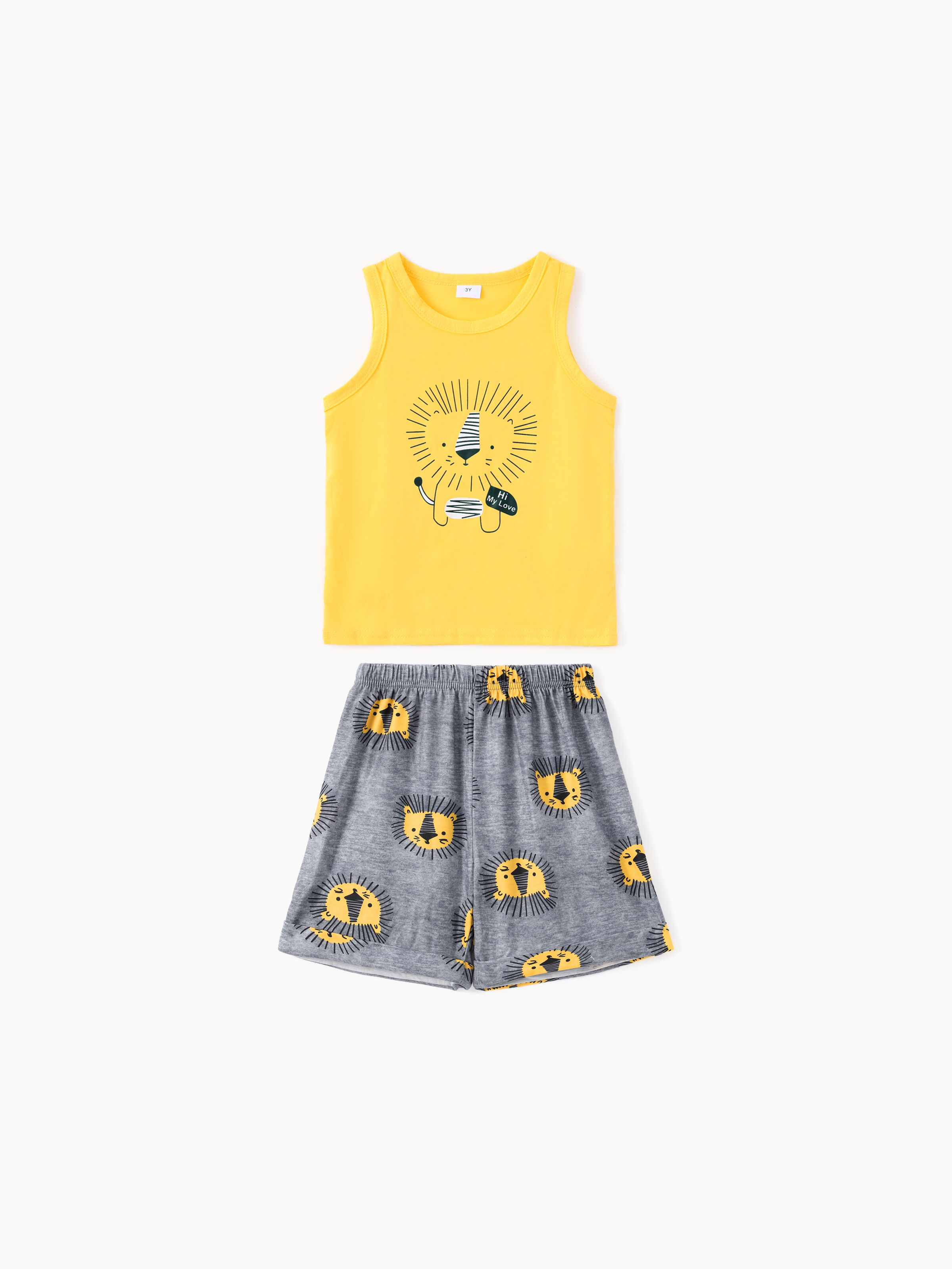 

2pcs Toddler Boy Playful Lion Print Tank Top and Shorts Set