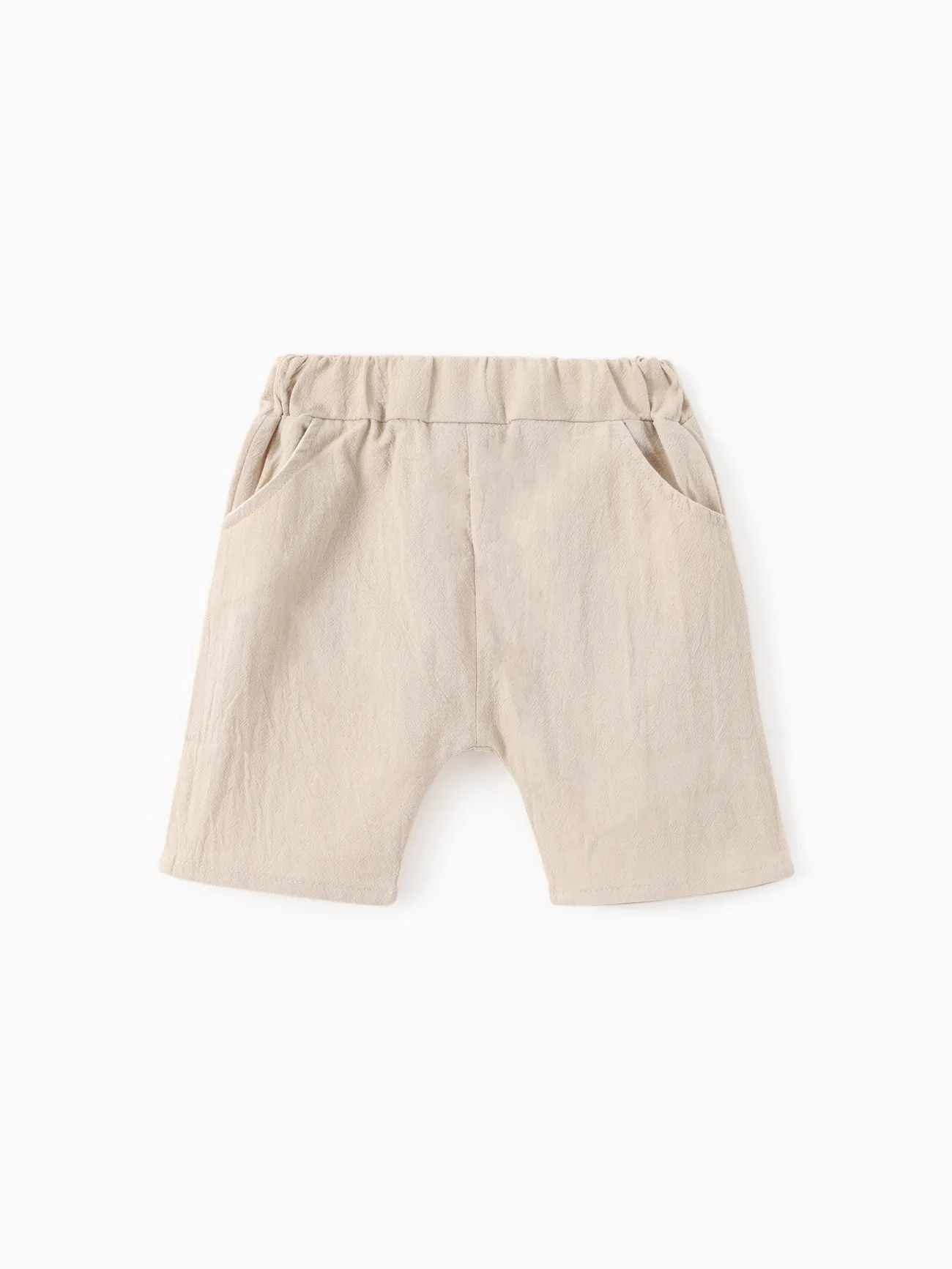 Yellow - 2pcs Baby Boy 100% Cotton Short-sleeve All Over Feather Print Button Up Shirt and Solid Shorts Set - image 3