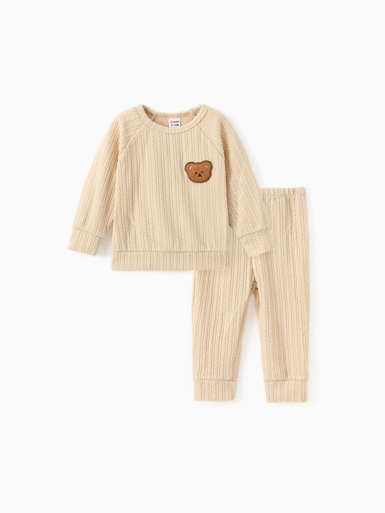 

2pcs Baby Girl/Boy Bear Embroidered Textured Top and Pants Set