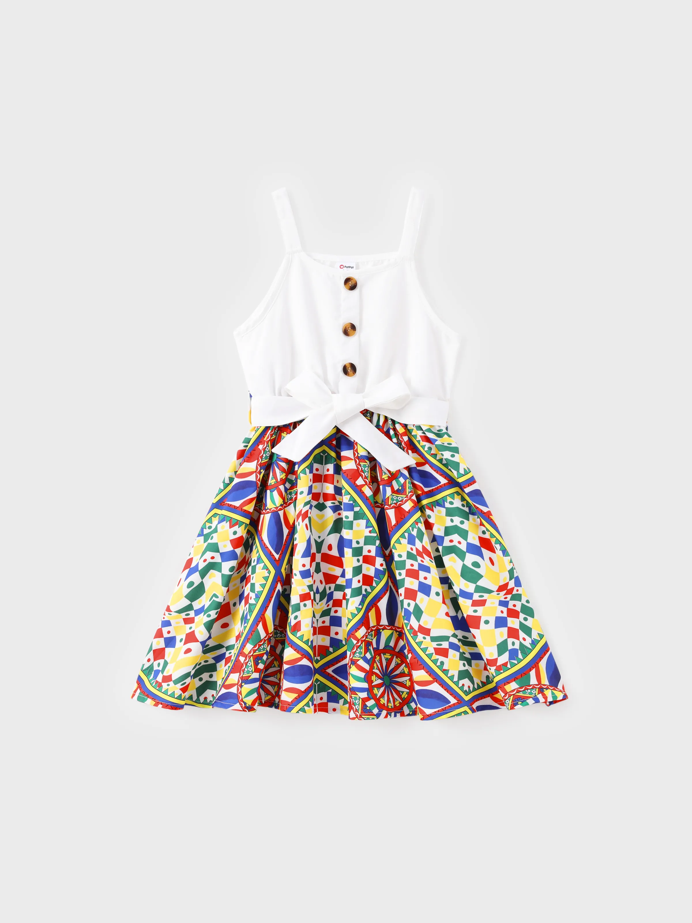 

Kid Girl Bohemia Ethnic Print Colorblock Dress