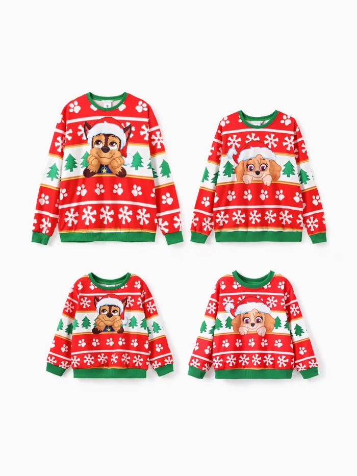 PAW Patrol Sudadera familiar a juego de Christmas Chase y Skye con sombrero de Papá Noel con estampado de copos de nieve 