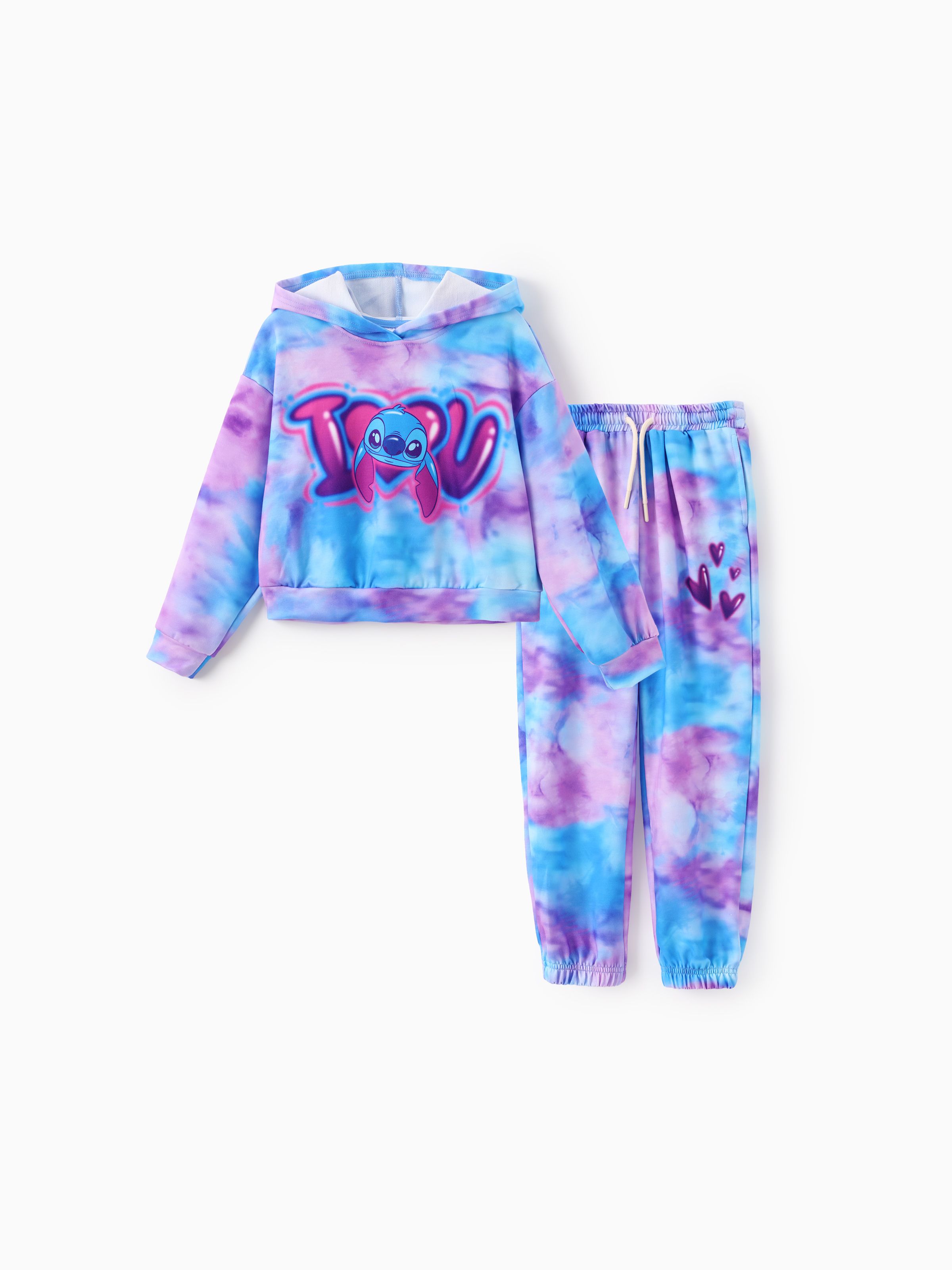 

Disney Stitch Kid Girl 2pcs Character Tie-dyed Hoodie And Pants Set