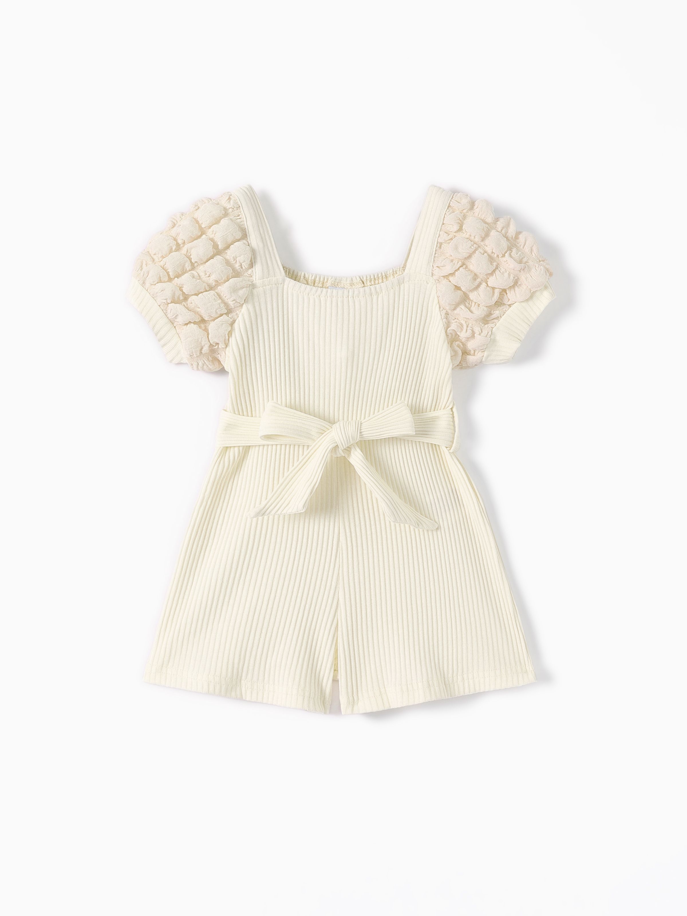 

Baby Girl Puff-sleeve Solid Color Jumpsuit