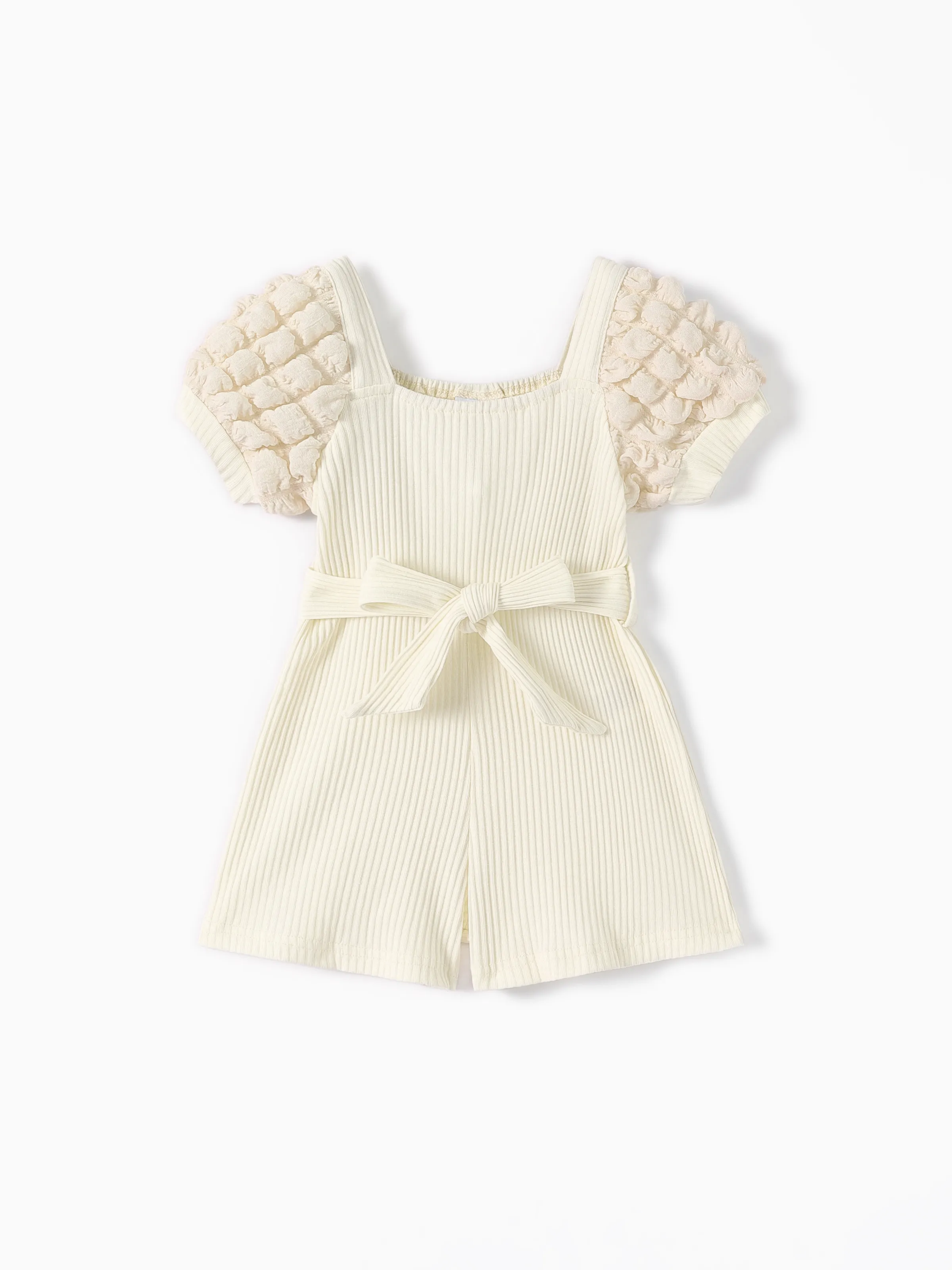 

Baby Girl Puff-sleeve Solid Color Jumpsuit